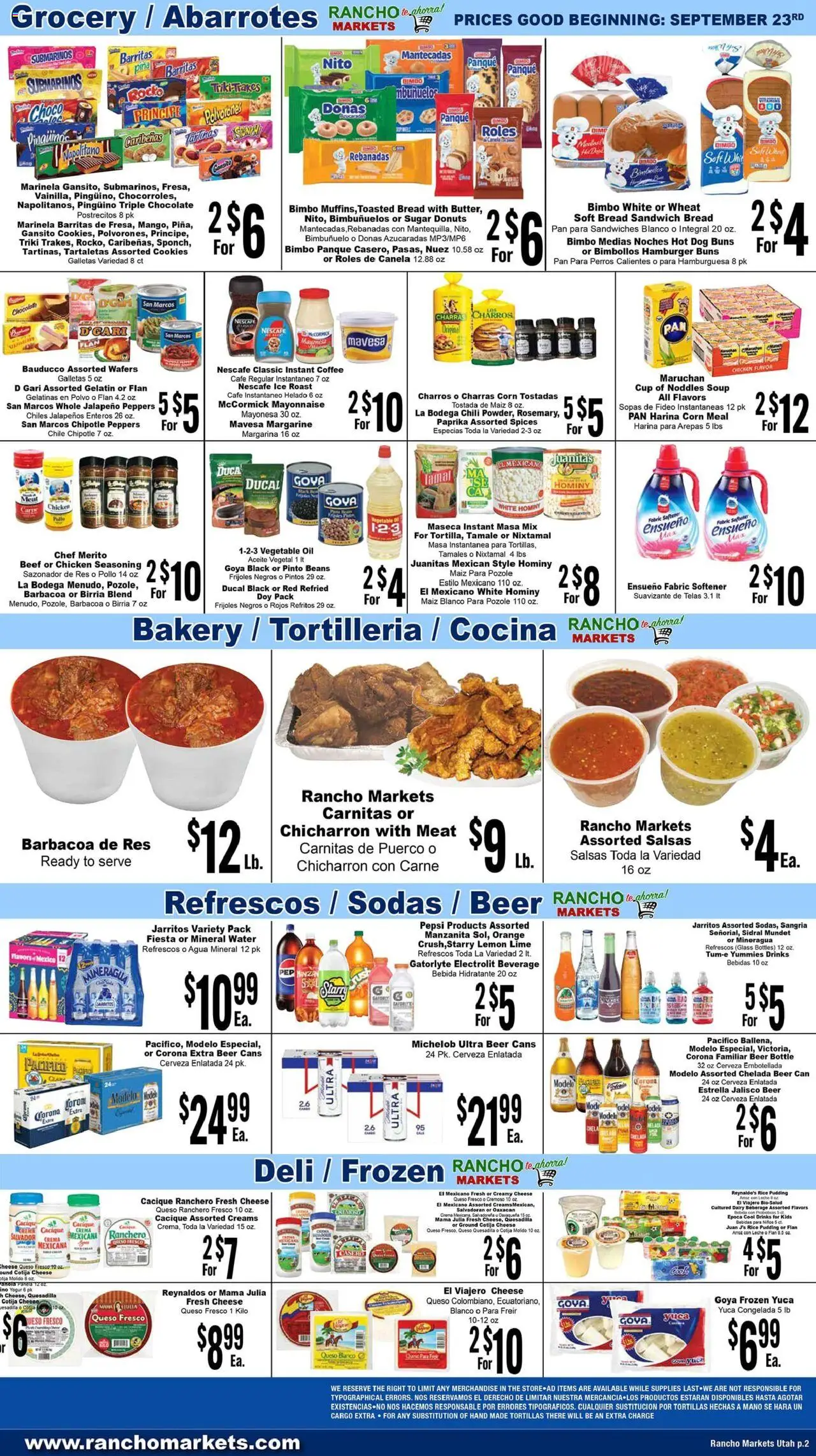 Rancho Markets Weekly Ad - valid from 23.09.2025 | Page: 2 | Products: Cheese, Bread, Rice, Mayonnaise