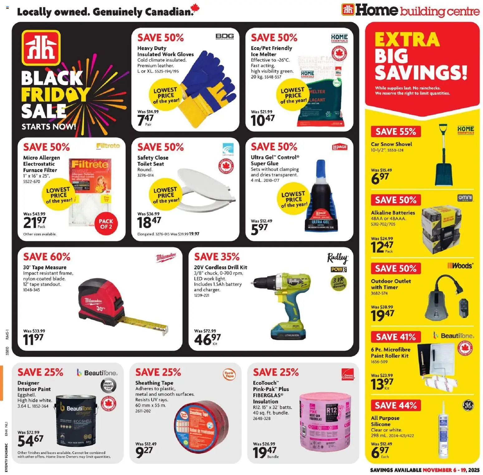 Home Hardware flyer valid from 06.11.2025 | Page: 1 | Products: Gloves, Battery