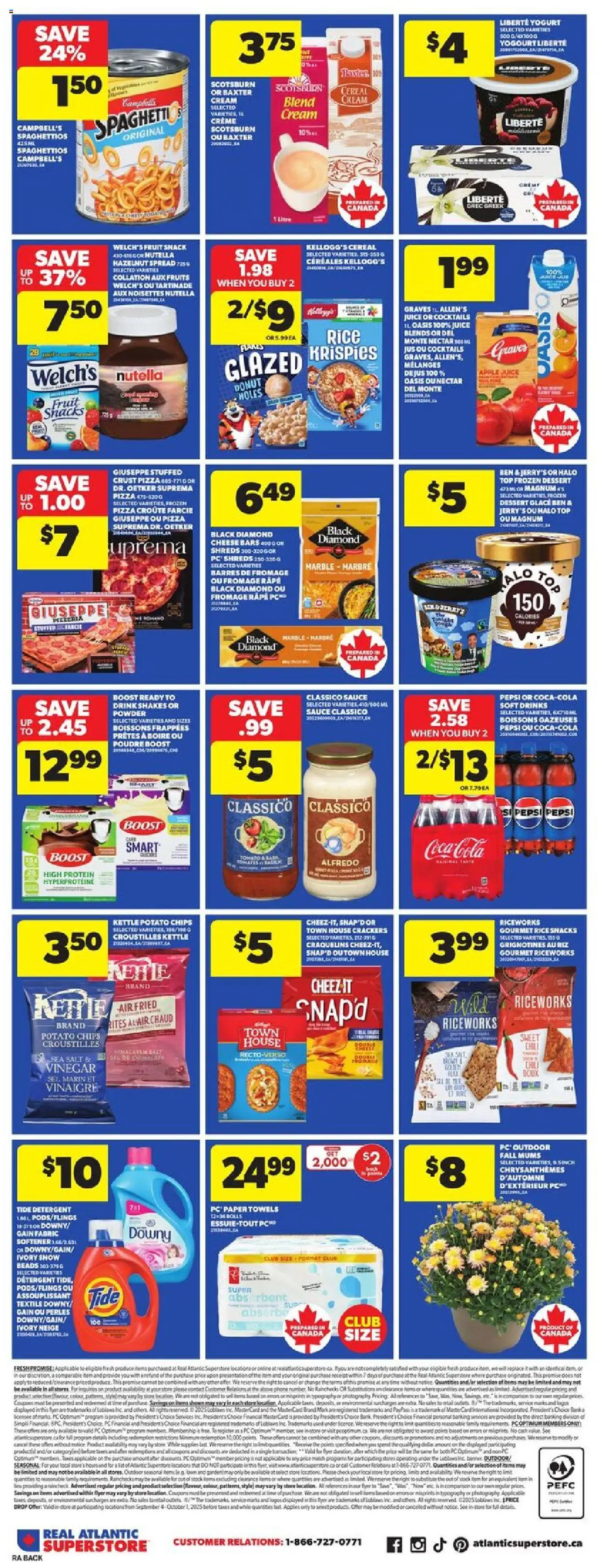 Atlantic Superstore flyer valid from 25.09.2025 | Page: 4 | Products: Powder, Detergent, Cheese, Juice