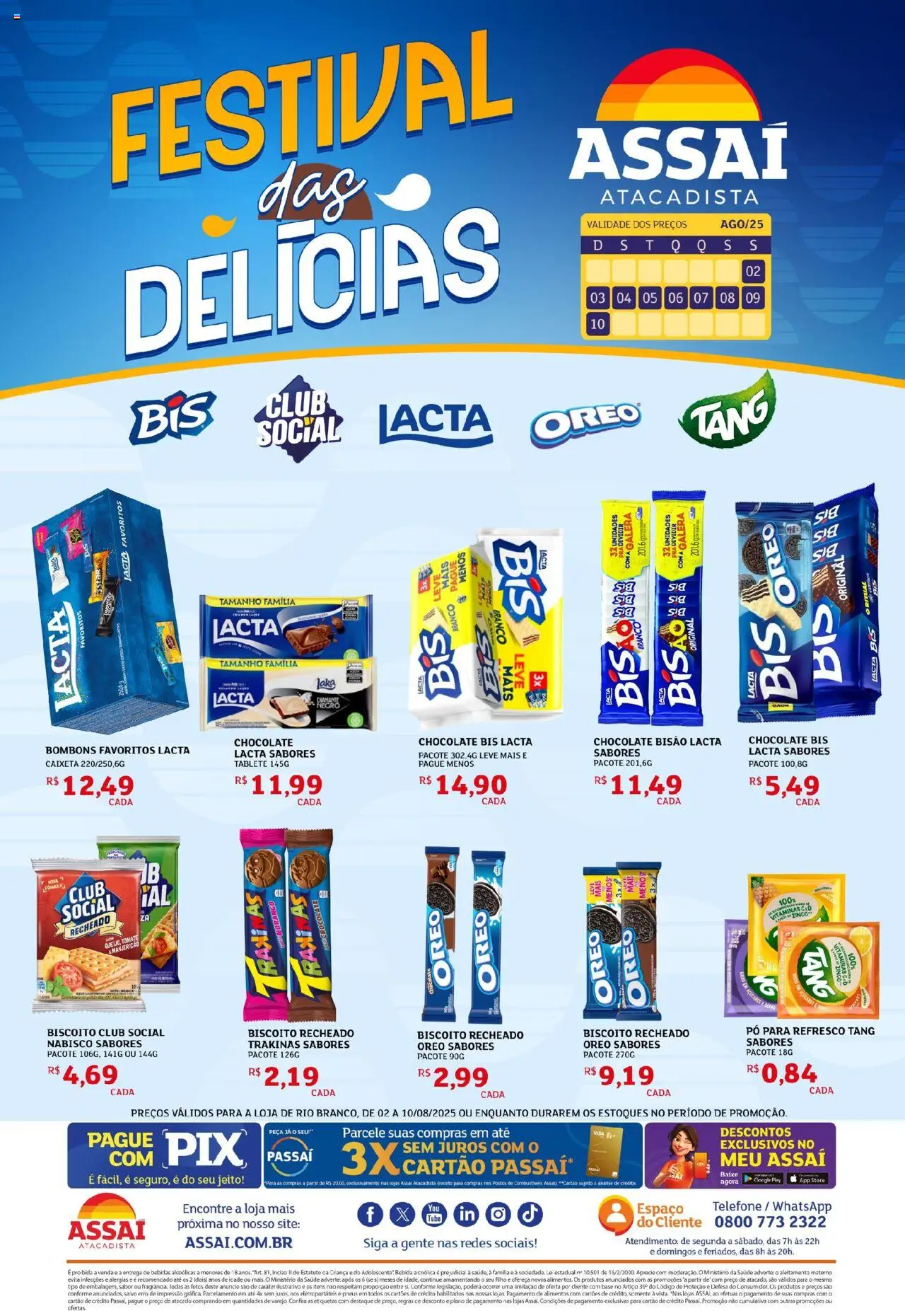 Assaí Atacadista Folheto - válido de 02.08.2025 | Página: 1 | Produtos: Manjericão, Refresco, Chocolate, Pneus