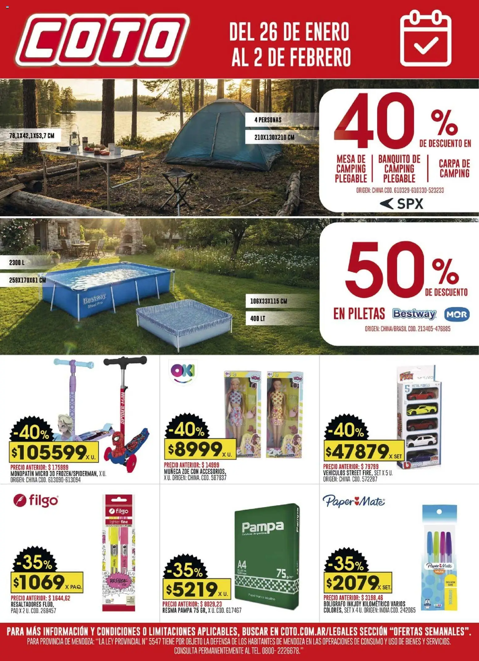 Coto - Ofertas Hogar │ válido desde el 26.01.2026 | Página: 1 | Productos: Monopatin, Carpa, Mate, Banquito