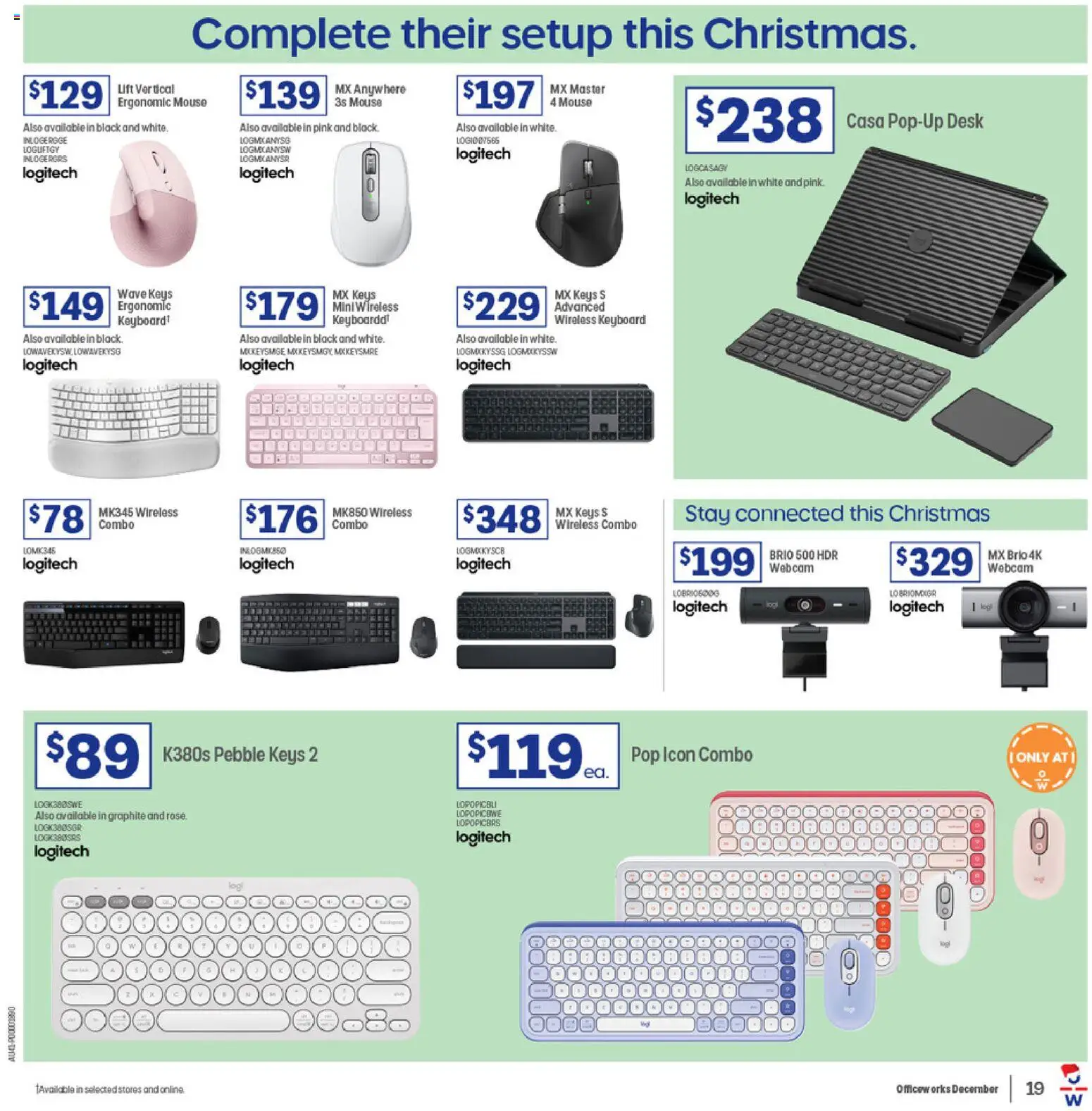 Officeworks catalogue - valid from 04.12.2025 | Page: 19 | Products: Desk, Ergonomic, Keyboard, Webcam