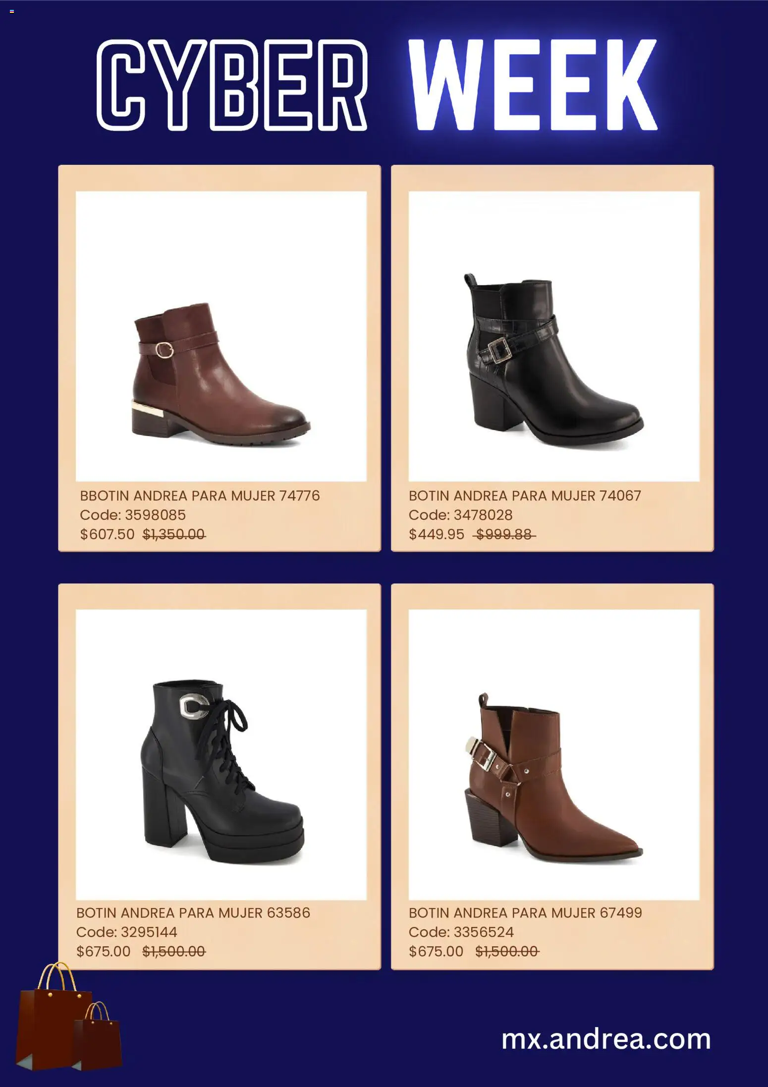 Nuevas ofertas de Andrea válidas en toda la República Mexicana desde el 01.12.2025. ¡Encuentra las mejores ofertas en Andrea Cyber Week! | Página: 2 | Productos: Botín
