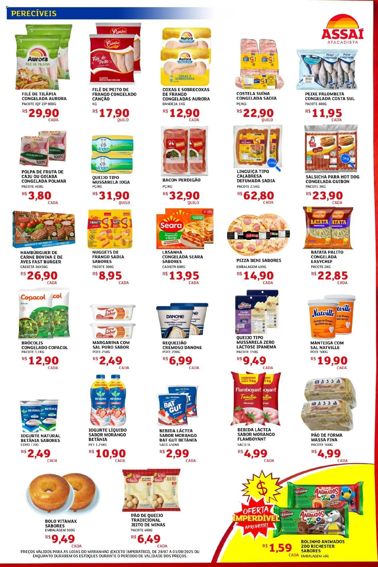 Assaí Atacadista Folheto - válido de 28.07.2025 | Página: 3 | Produtos: Manteiga, Queijo, Peixe, Mussarela