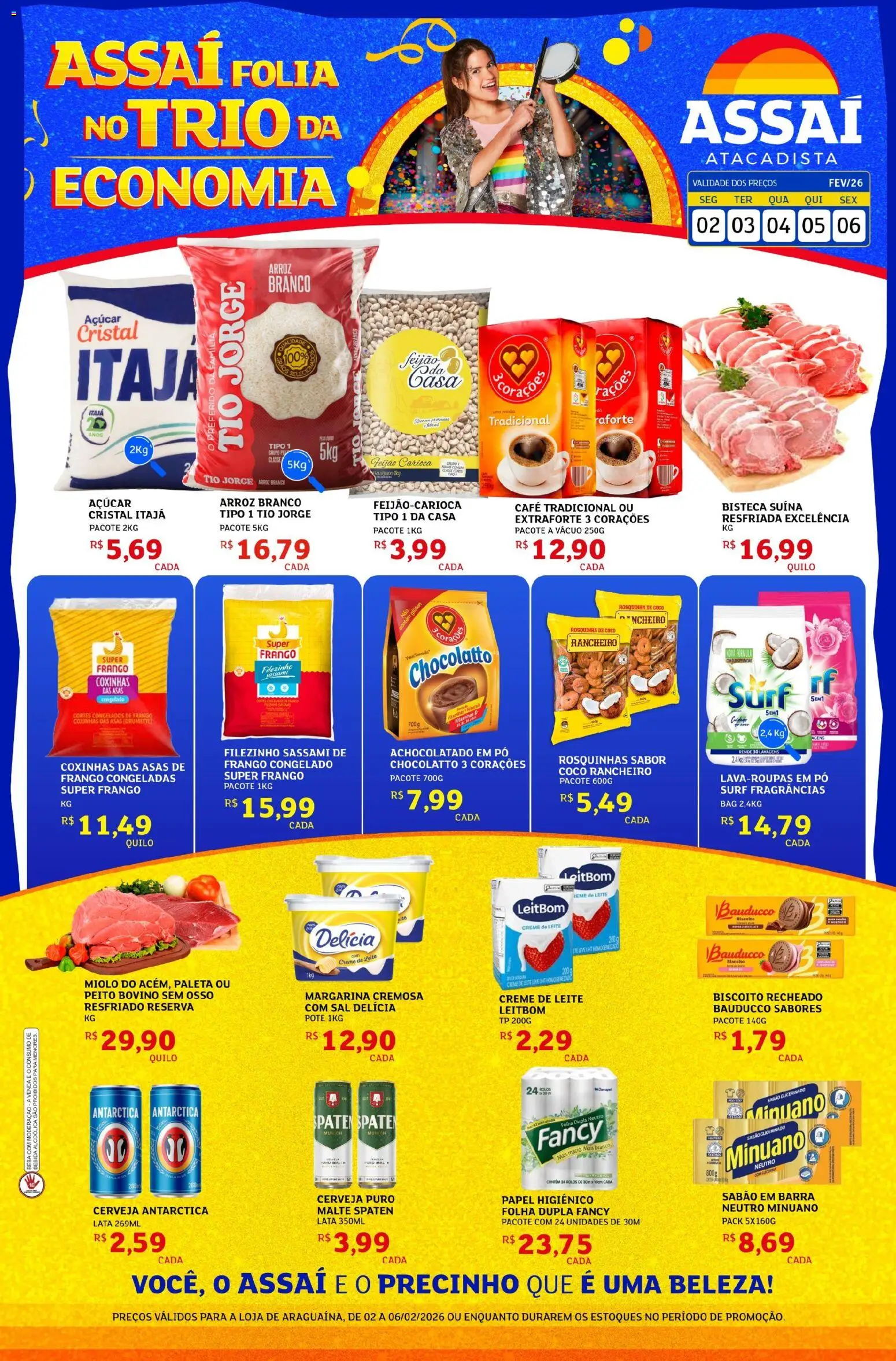 Assaí Atacadista Folheto - válido de 02.02.2026 | Página: 1 | Produtos: Creme, Sal, Rosquinha, Papel higiênico
