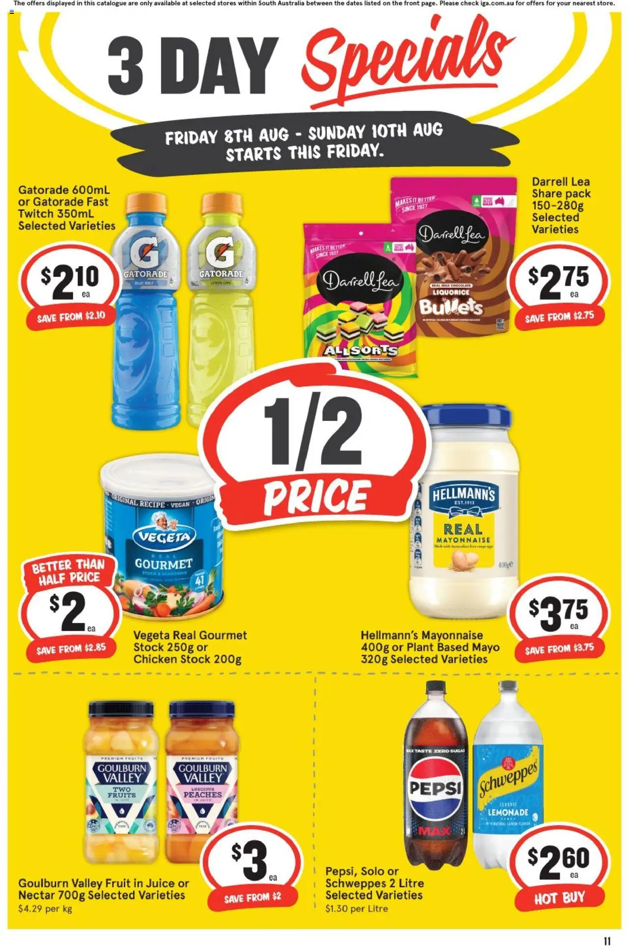 IGA catalogue - valid from 08.08.2025 | Page: 3 | Products: Juice, Chicken, Fruits, Sugar
