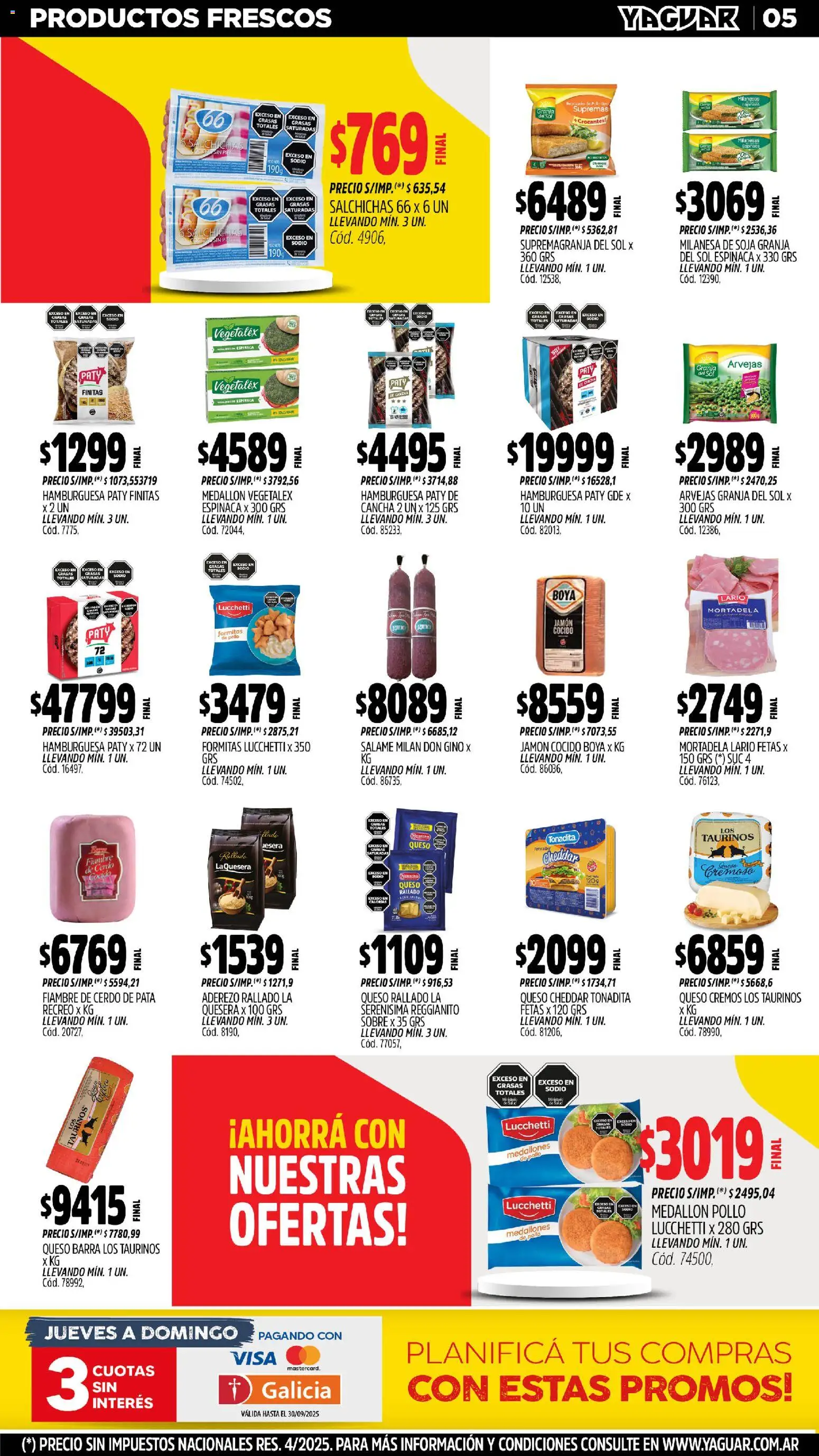 Yaguar - Salta │ válido desde el 27.10.2025 | Página: 5 | Productos: Milanesa, Mortadela, Queso, Cerdo