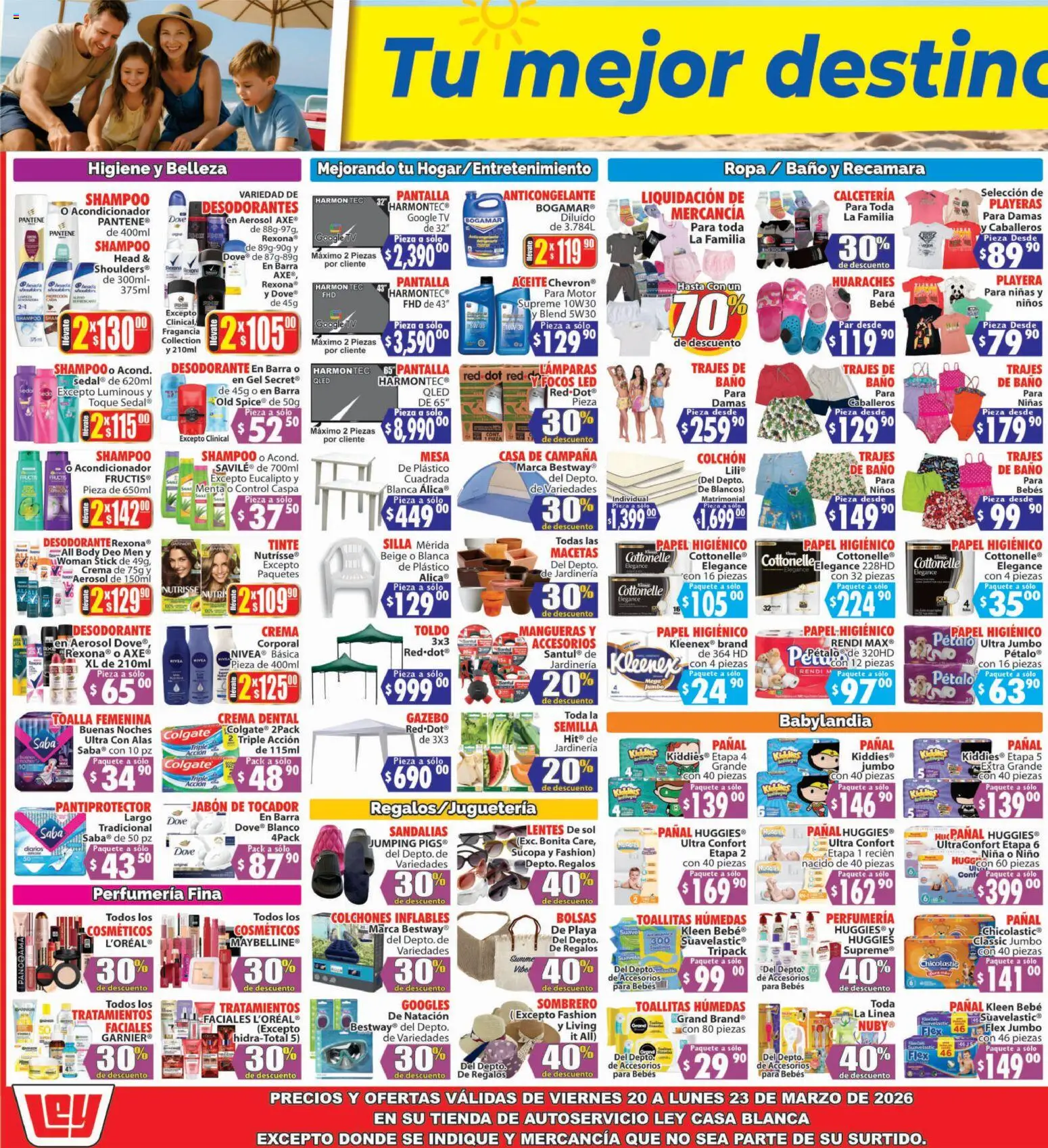 Nuevas ofertas de Casa Ley válidas en toda la República Mexicana desde el 20.03.2026. ¡Encuentra las mejores ofertas en Casa Ley folleto Autoservicio Casa Blanca! | Página: 3 | Productos: Lentes, Toallitas húmedas, Aceite, Baño