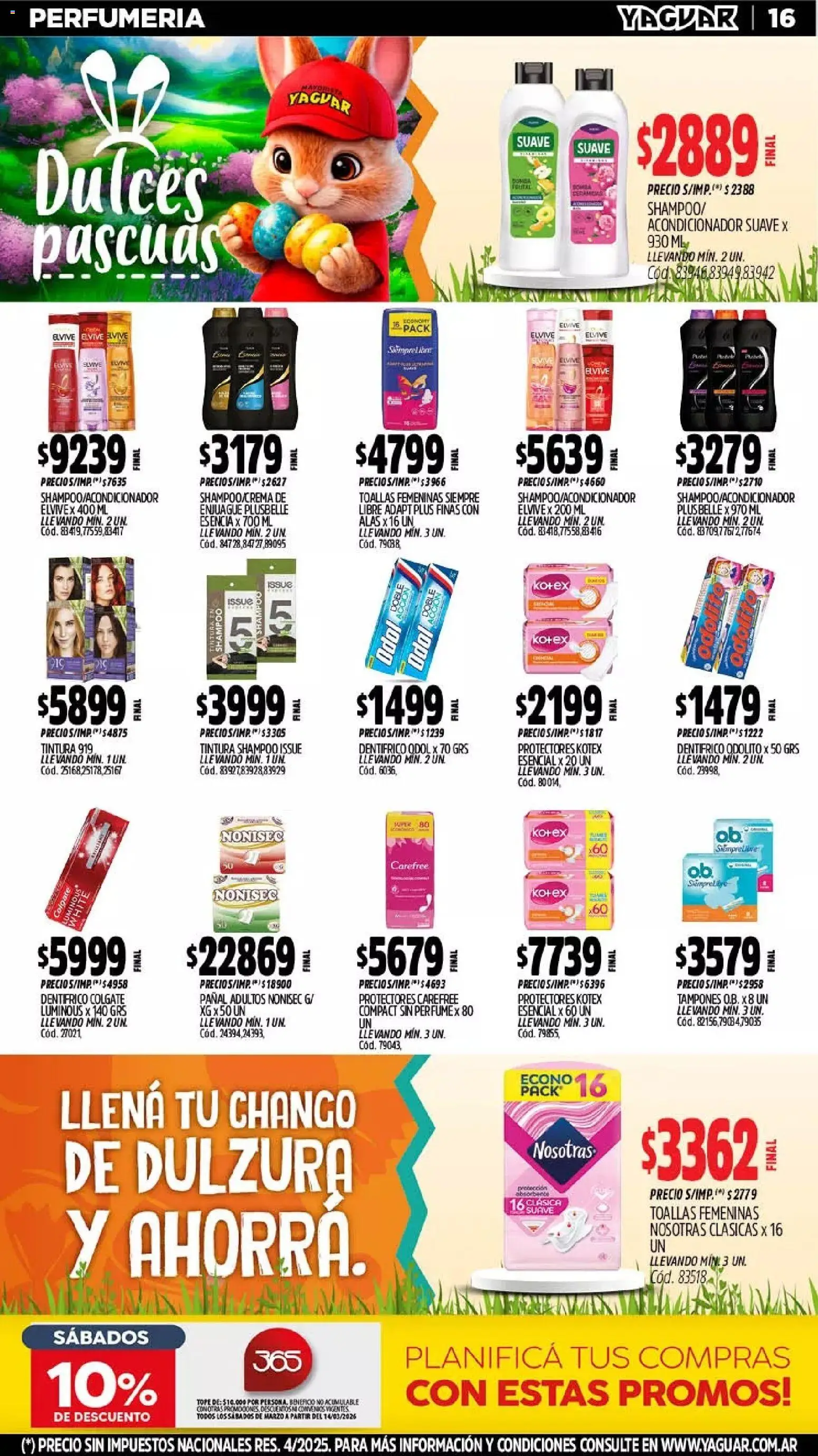 Yaguar - Oferta Semanal Neuquen │ válido desde el 23.03.2026 | Página: 16 | Productos: Tampones, Toallas, Tintura, Acondicionador