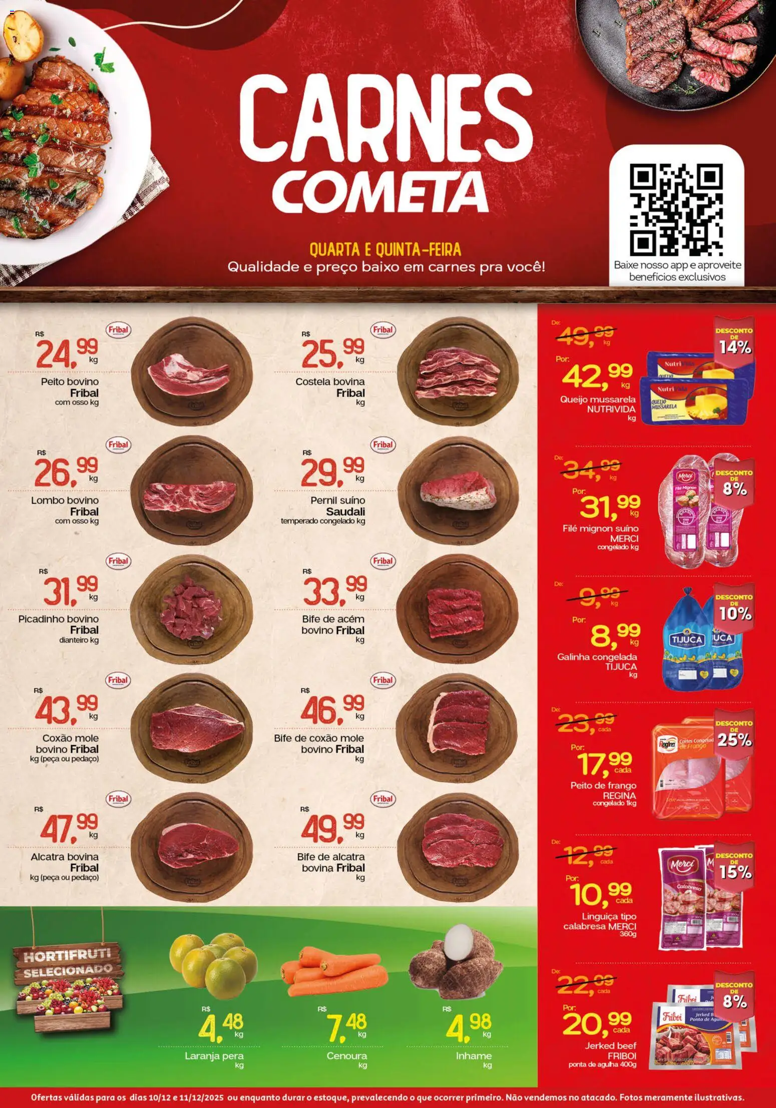 Cometa Supermercados Folheto - válido de 10.12.2025 | Página: 1 | Produtos: Queijo, Cenoura, Baixo, Mussarela