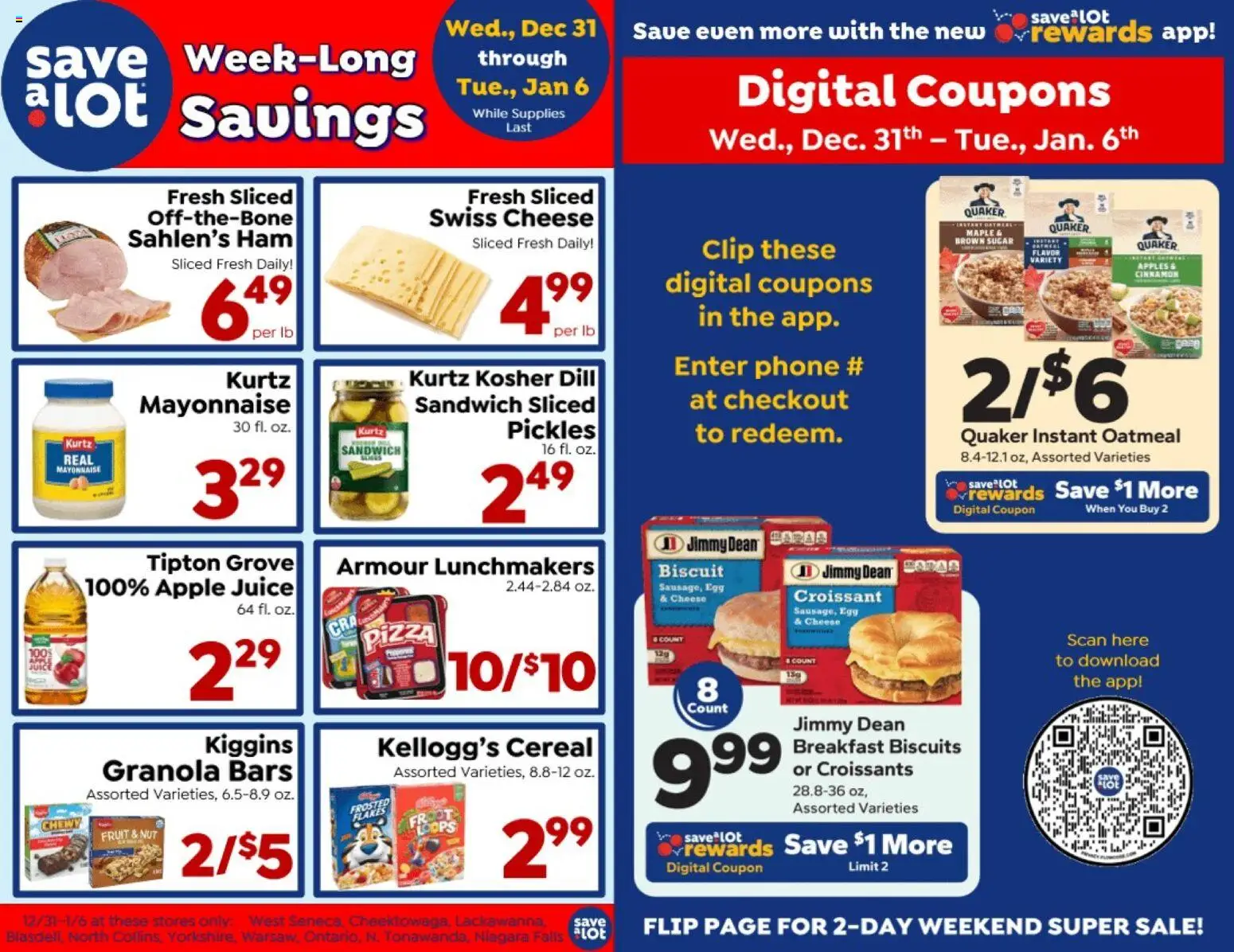 Save a Lot Ad - valid from 31.12.2025 | Page: 1 | Products: Cheese, Apples, Mayonnaise, Dill