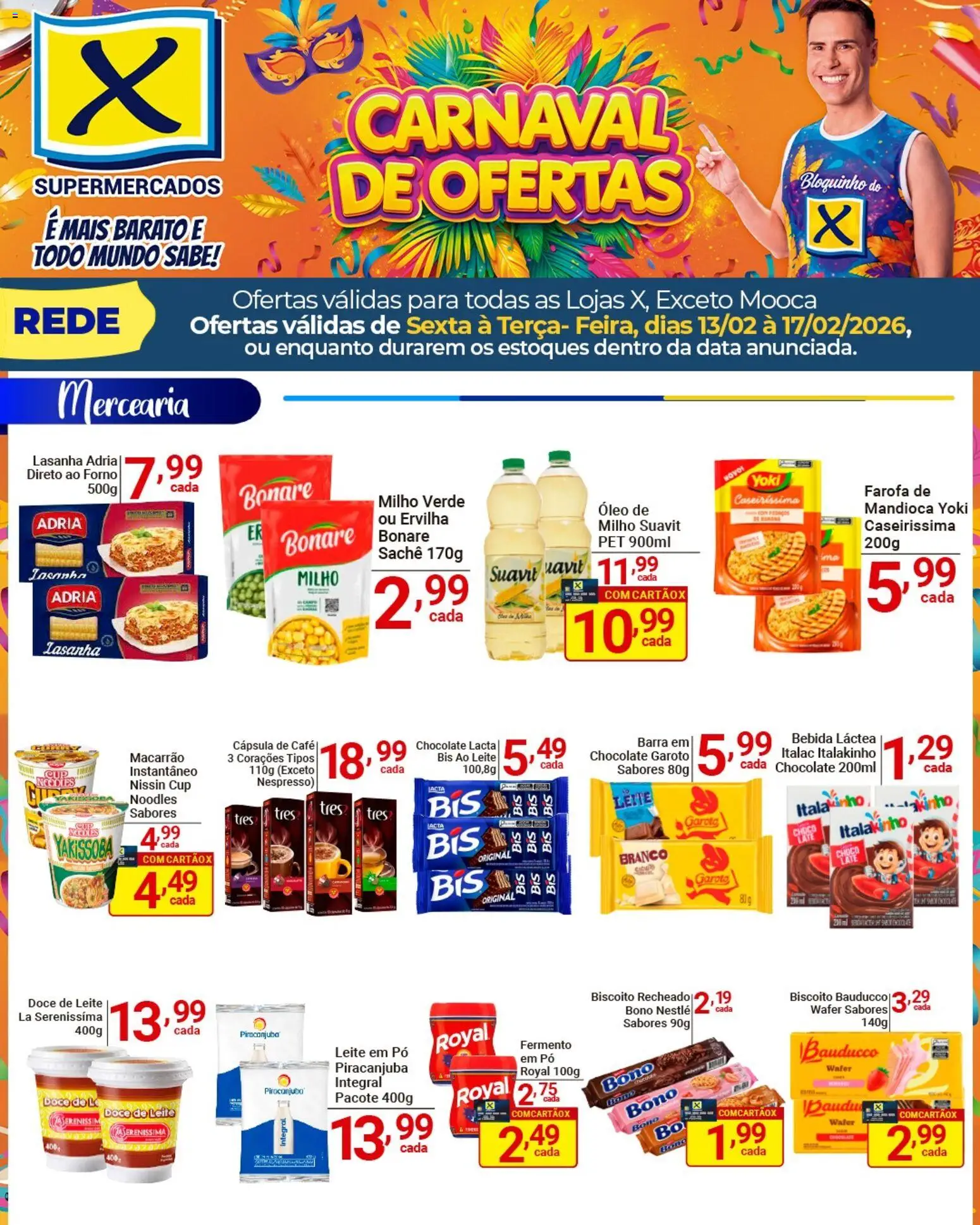 X Supermercados Folheto - válido de 13.02.2026 | Página: 5 | Produtos: Milho verde, Óleo, Macarrão, Leite em pó