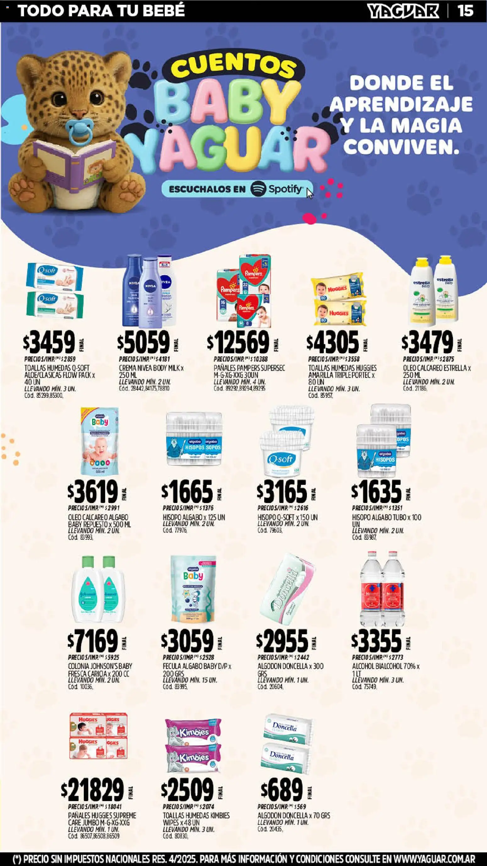Yaguar - Oferta Semanal Jujuy │ válido desde el 19.01.2026 | Página: 15 | Productos: Body, Toallas, Pañales, Crema