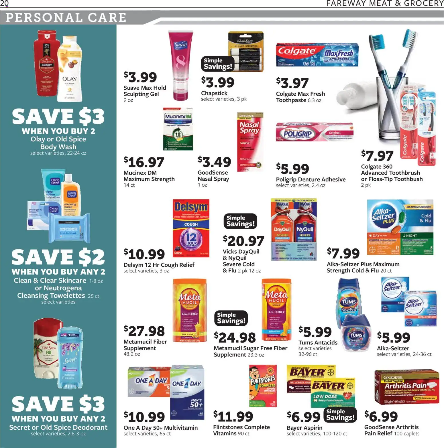 Fareway Weekly Ad - valid from 05.01.2026 | Page: 20 | Products: Adhesive, Deodorant, Body Wash, Sugar