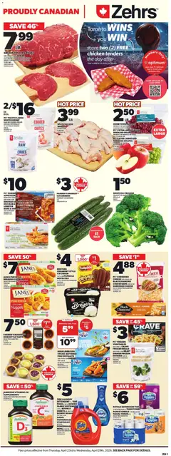Preview of Zehrs weekly flyer / circulaire from shop Zehrs valid from 23.04.2026 | Page: 4 | Products: Fish, Cucumbers, Ice cream, Cheese