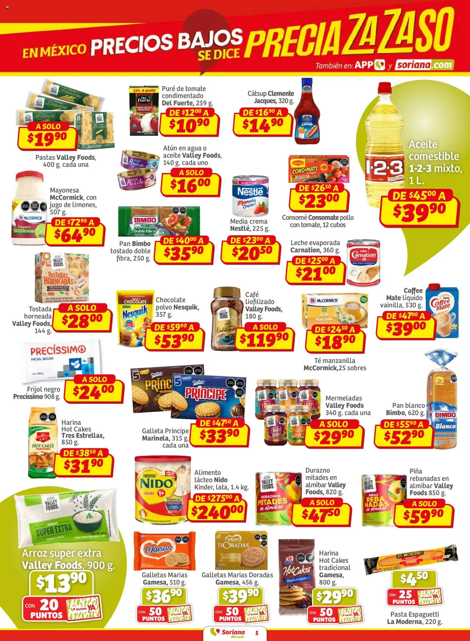 Nuevas ofertas de Soriana válidas en toda la República Mexicana desde el 15.01.2026. ¡Encuentra las mejores ofertas en Soriana - Pesito Valedor Mercado: Edo Mex, Valle De México, Gro, Hgo, Mor, Pue, Qto, Tlax, Ver! | Página: 5 | Productos: Tomate, Pan, Pasta, Mate