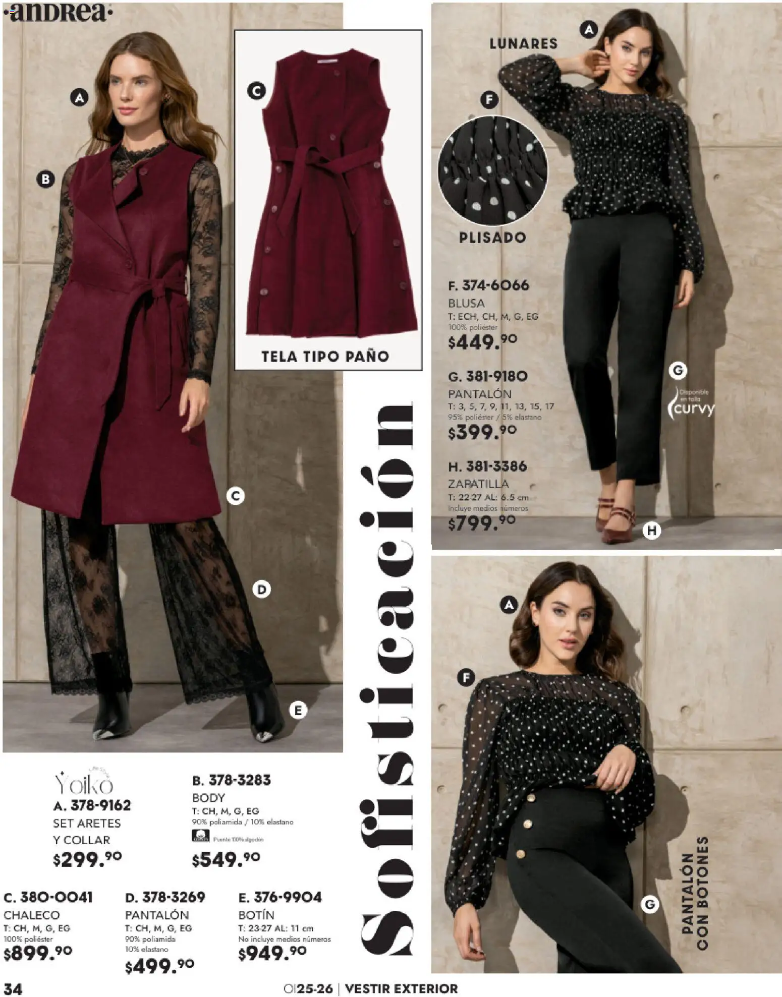 Nuevas ofertas de Andrea válidas en toda la República Mexicana desde el 26.11.2025. ¡Encuentra las mejores ofertas en Andrea catálogo Vestir! | Página: 34 | Productos: Chaleco, Collar, Body, Botín
