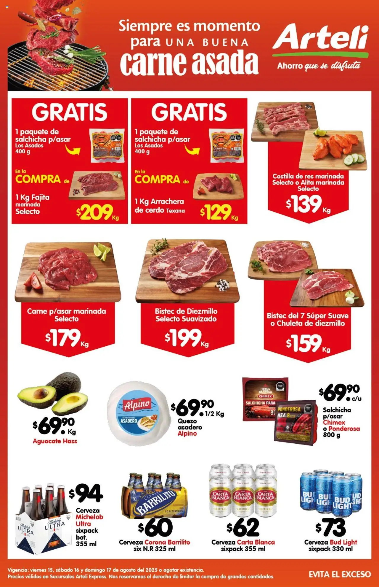 Nuevas ofertas de Arteli válidas en toda la República Mexicana desde el 15.08.2025. ¡Encuentra las mejores ofertas en Arteli - Folleto Express Carnes & Cortes! | Página: 1 | Productos: Salchicha, Queso, Cerdo, Res