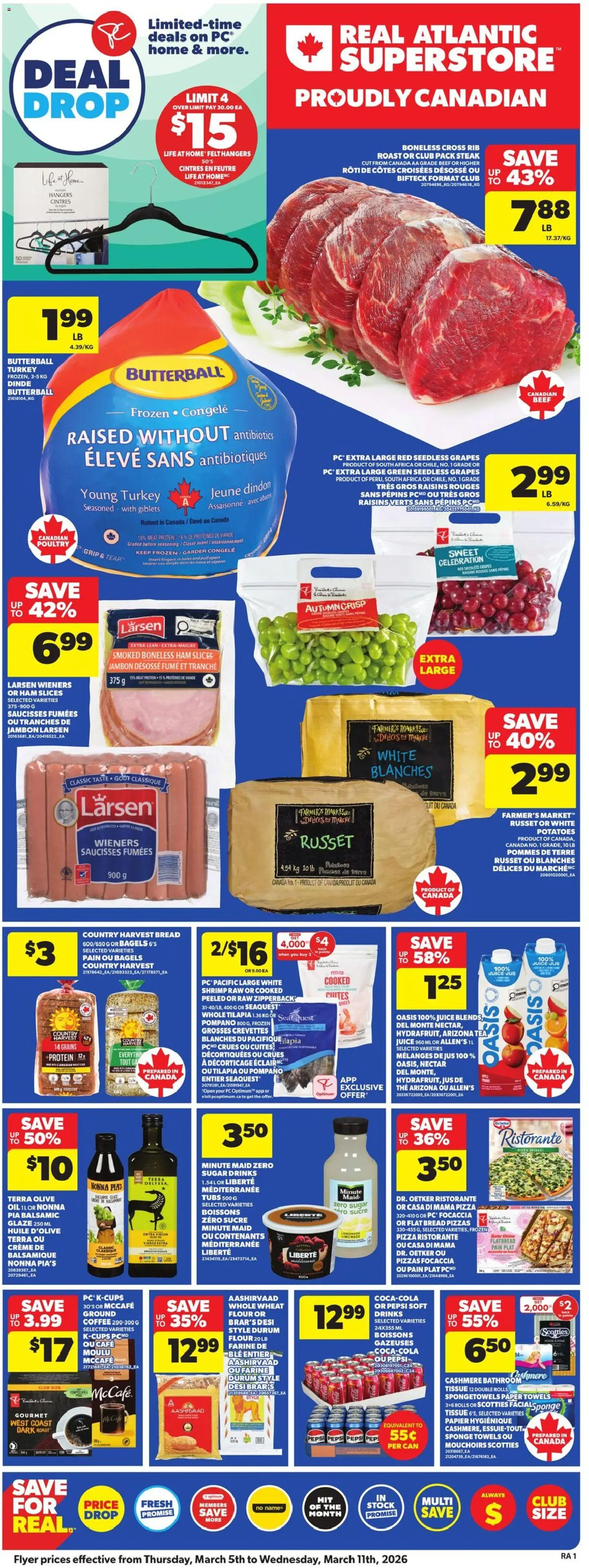 Atlantic Superstore flyer valid from 05.03.2026 | Page: 3 | Products: Potatoes, Sponge, Bread, Juice