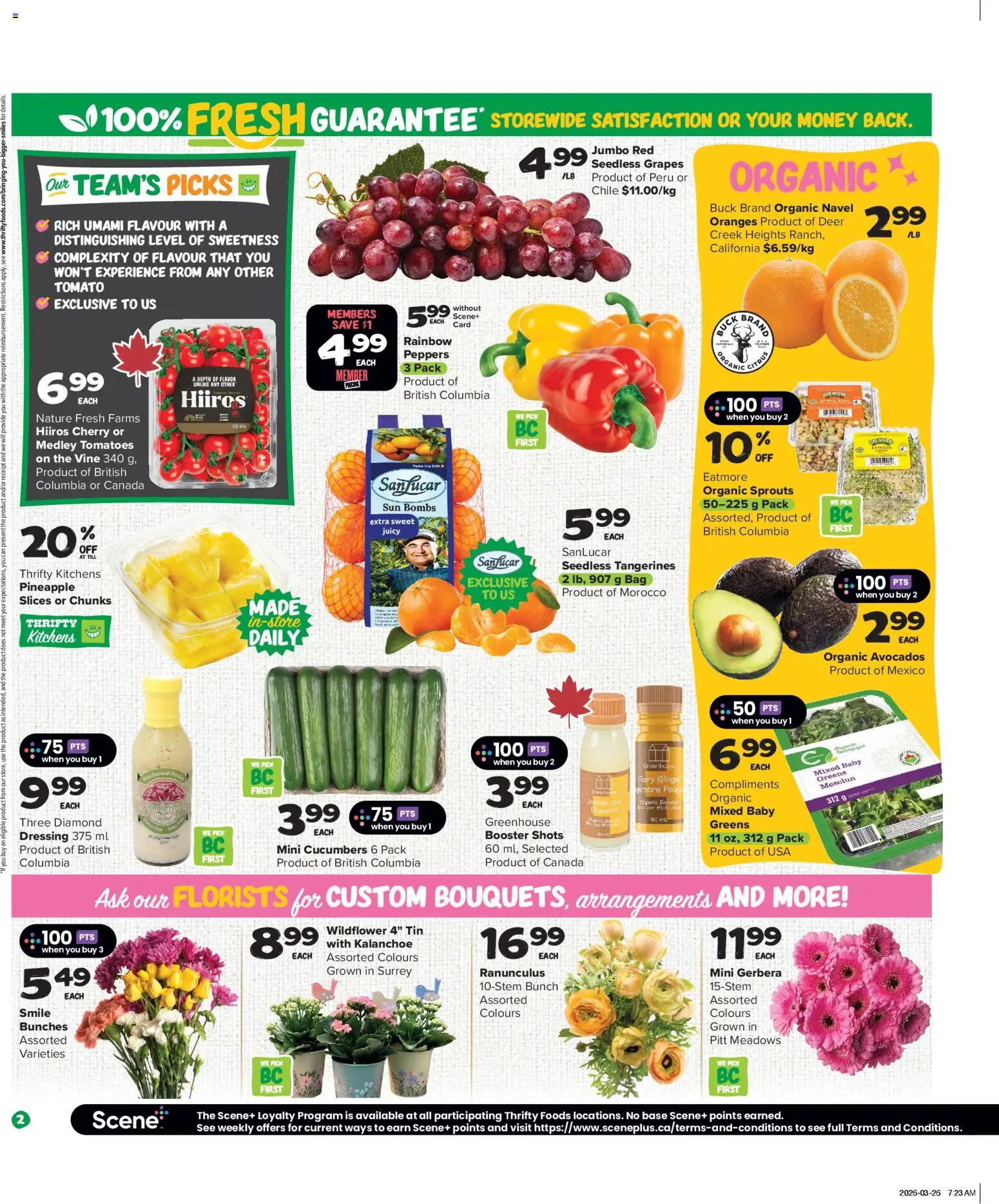 Thrifty Foods flyer valid from 09.04.2026 | Page: 3 | Products: Pineapple, Cucumbers, Oranges, Tomatoes