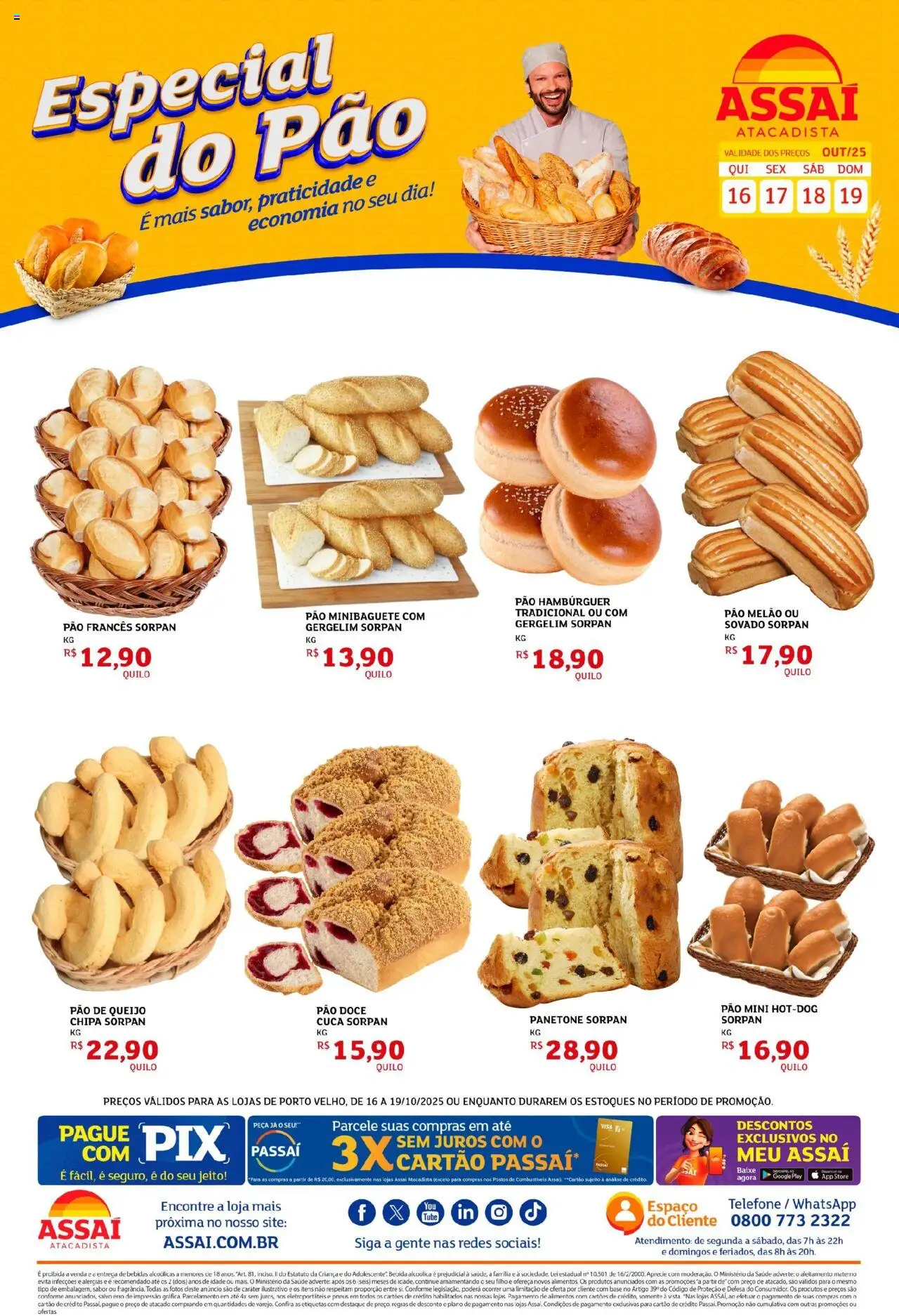 Assaí Atacadista Folheto - válido de 16.10.2025 | Página: 1 | Produtos: Melão, Queijo, Pasta, Base