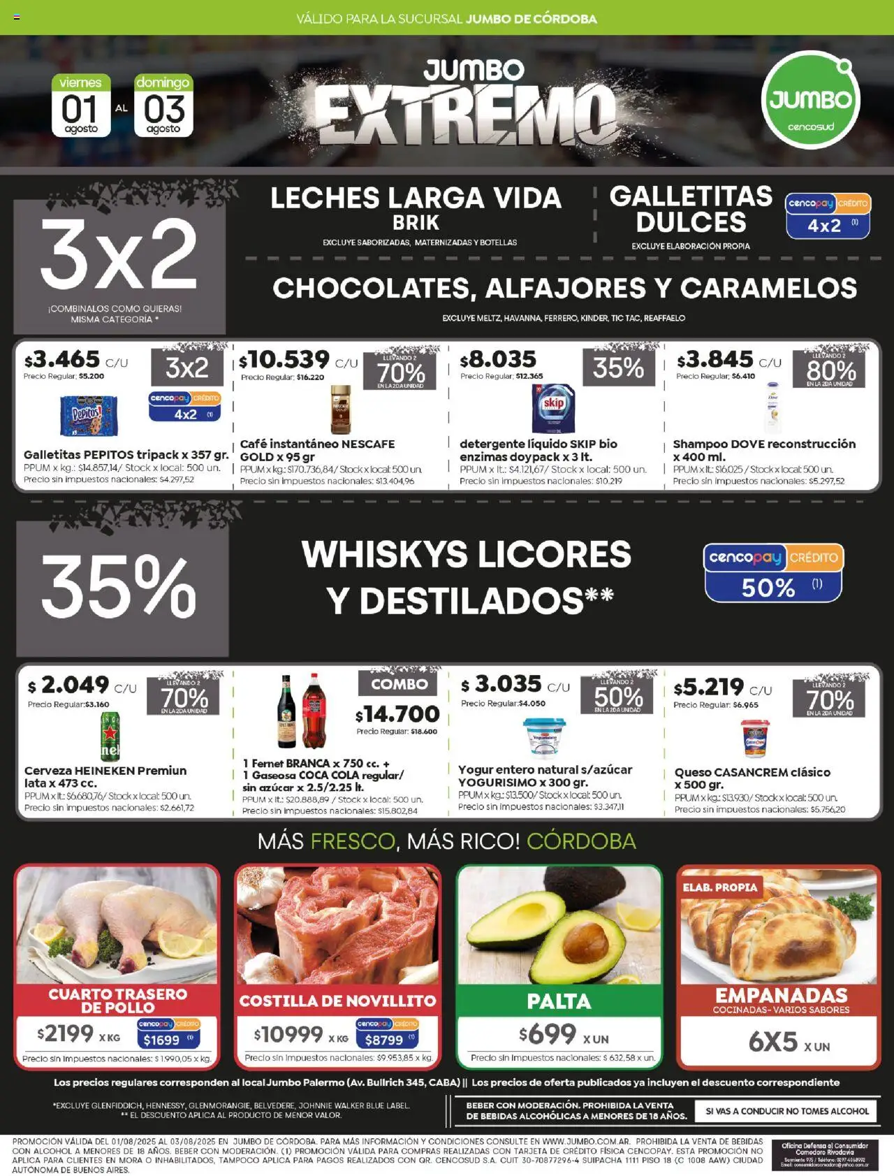 Jumbo ofertas - Córdoba │ válido desde el 01.08.2025 | Página: 1 | Productos: Azucar, Shampoo, Fernet, Yogur