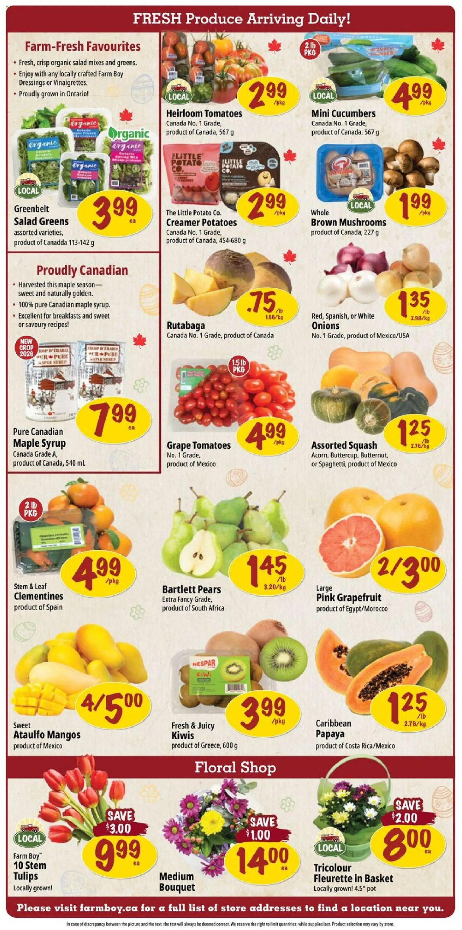Farm Boy flyer valid from 26.03.2026 | Page: 4 | Products: Cucumbers, Potatoes, Basket, Tomatoes