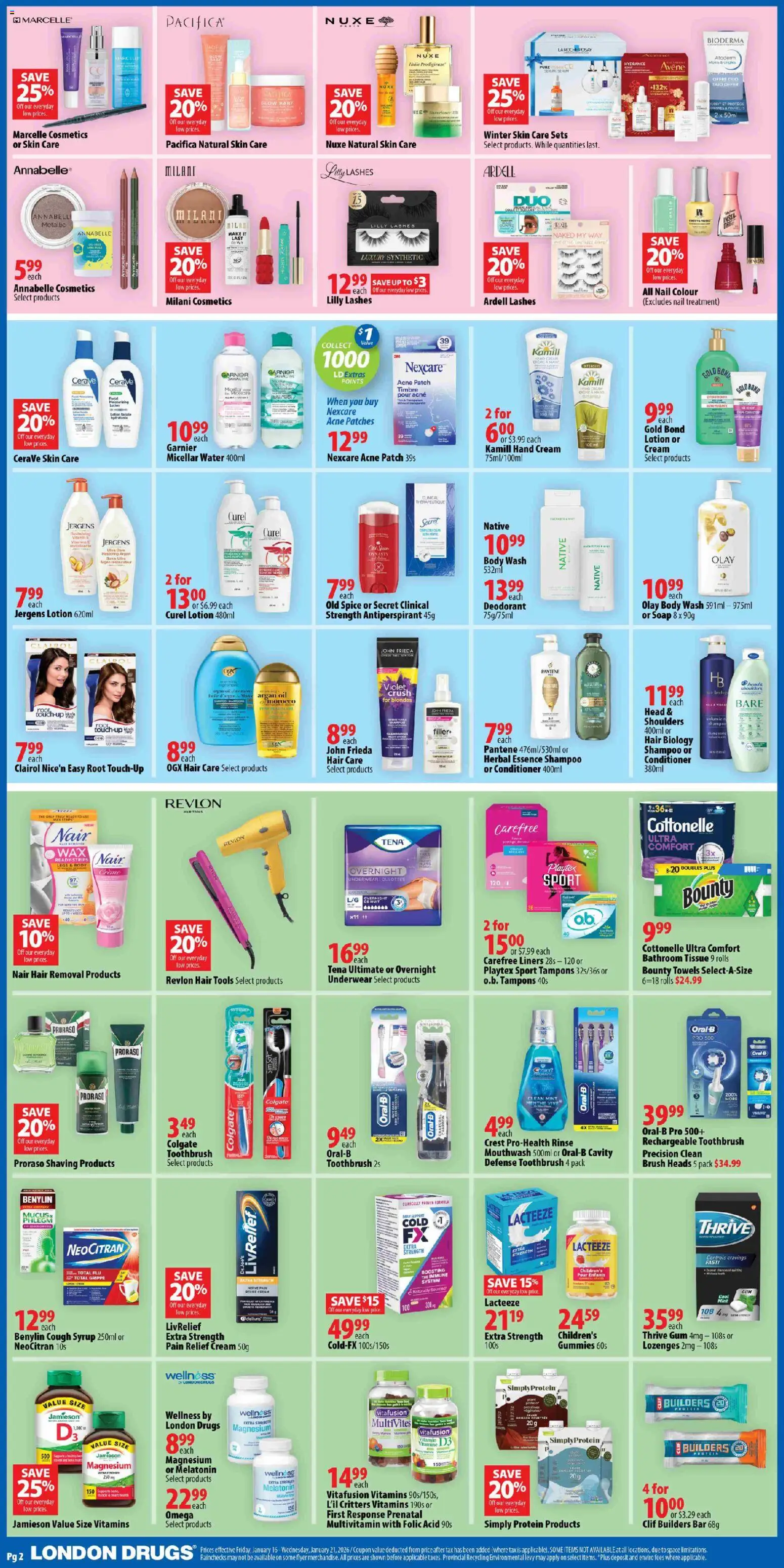 London Drugs flyer valid from 16.01.2026 | Page: 2 | Products: Brush, Shampoo, Soap, Mouthwash