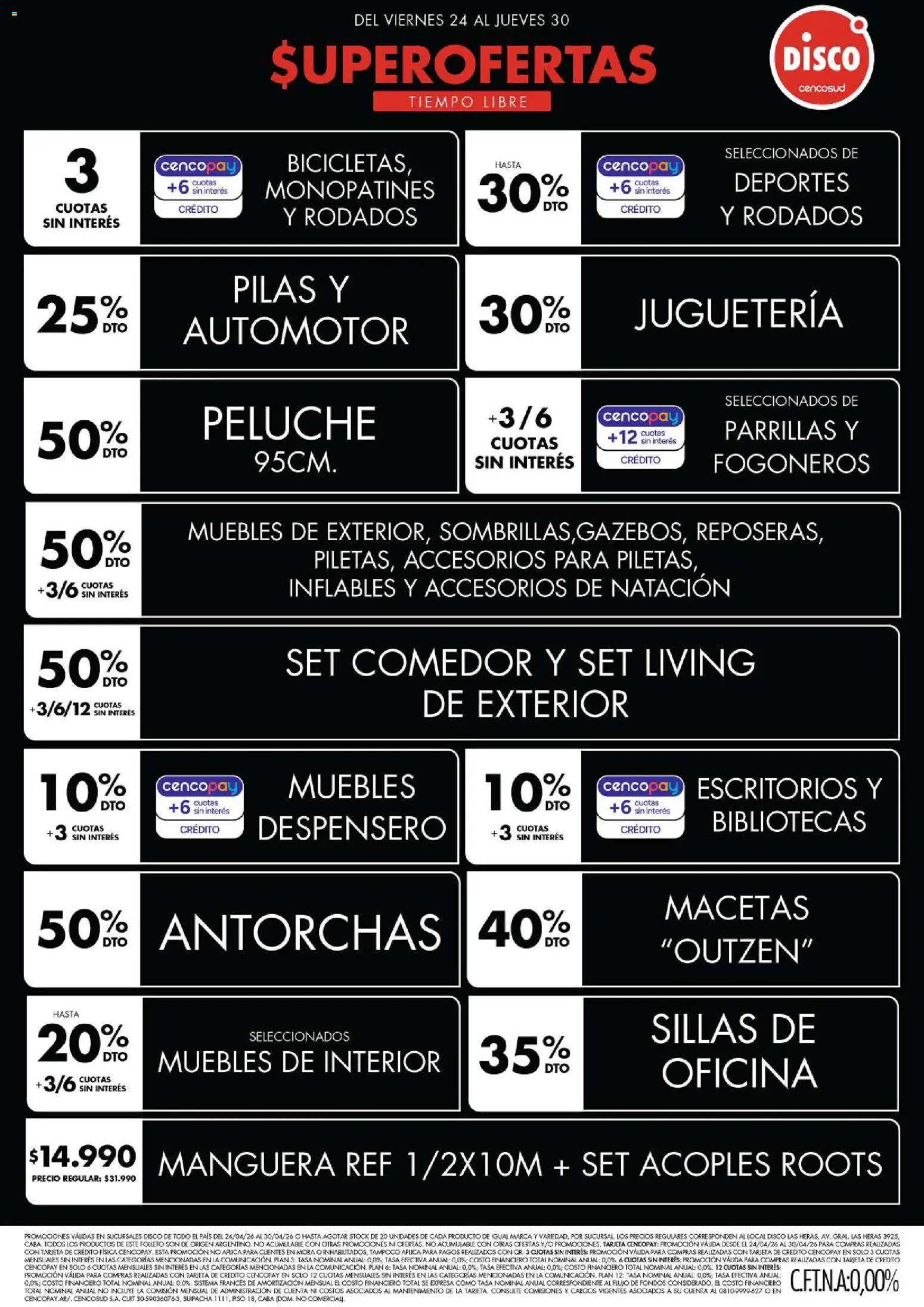 Disco - Ofertas | Electro, T. Libre y más │ válido desde el 23.04.2026 | Página: 4 | Productos: Disco, Despensero, Pilas, Manguera