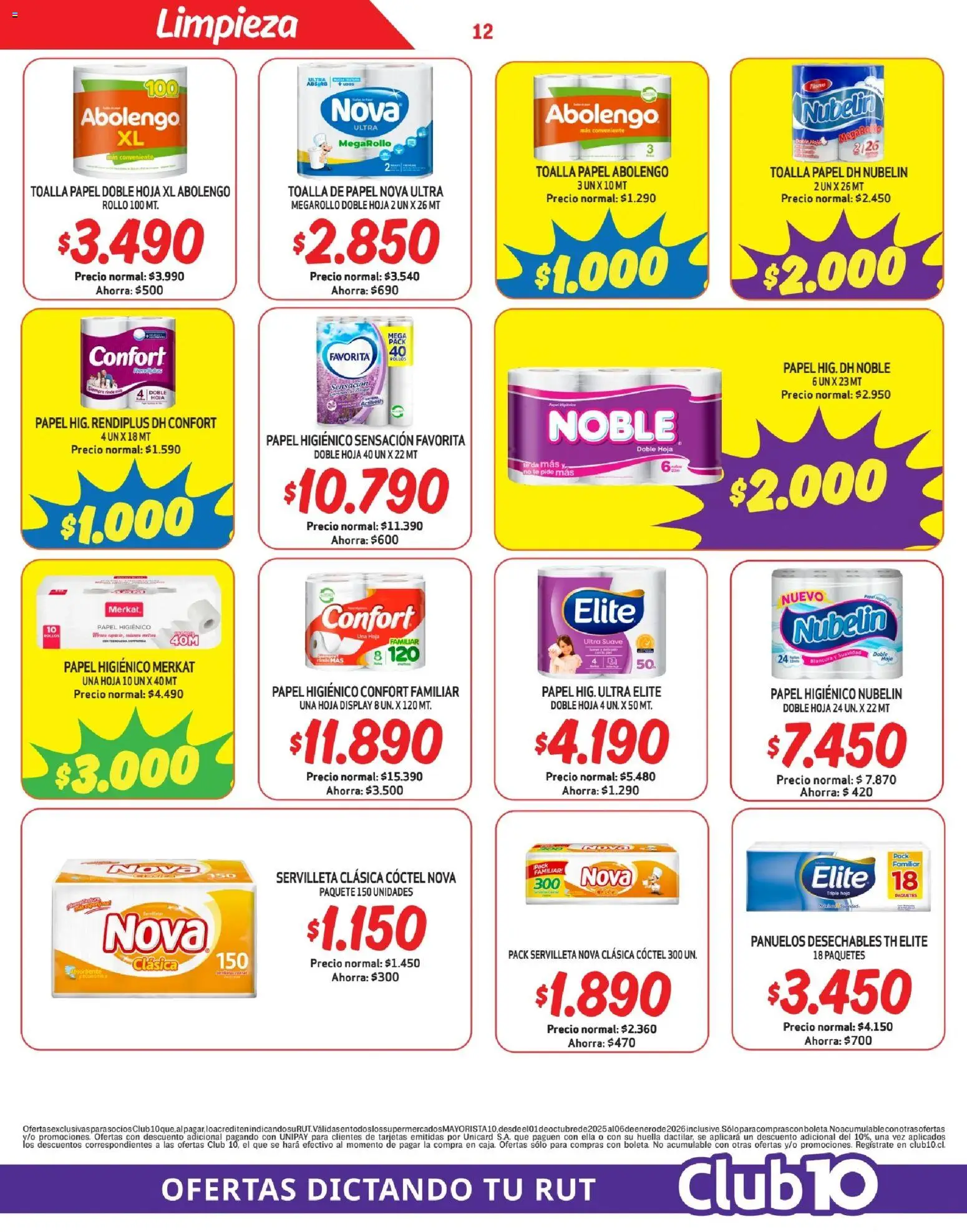 Mayorista 10 Ofertas │ válido desde el 01.10.2025 | Página: 12 | Productos: Toalla, Papel higiénico, Té