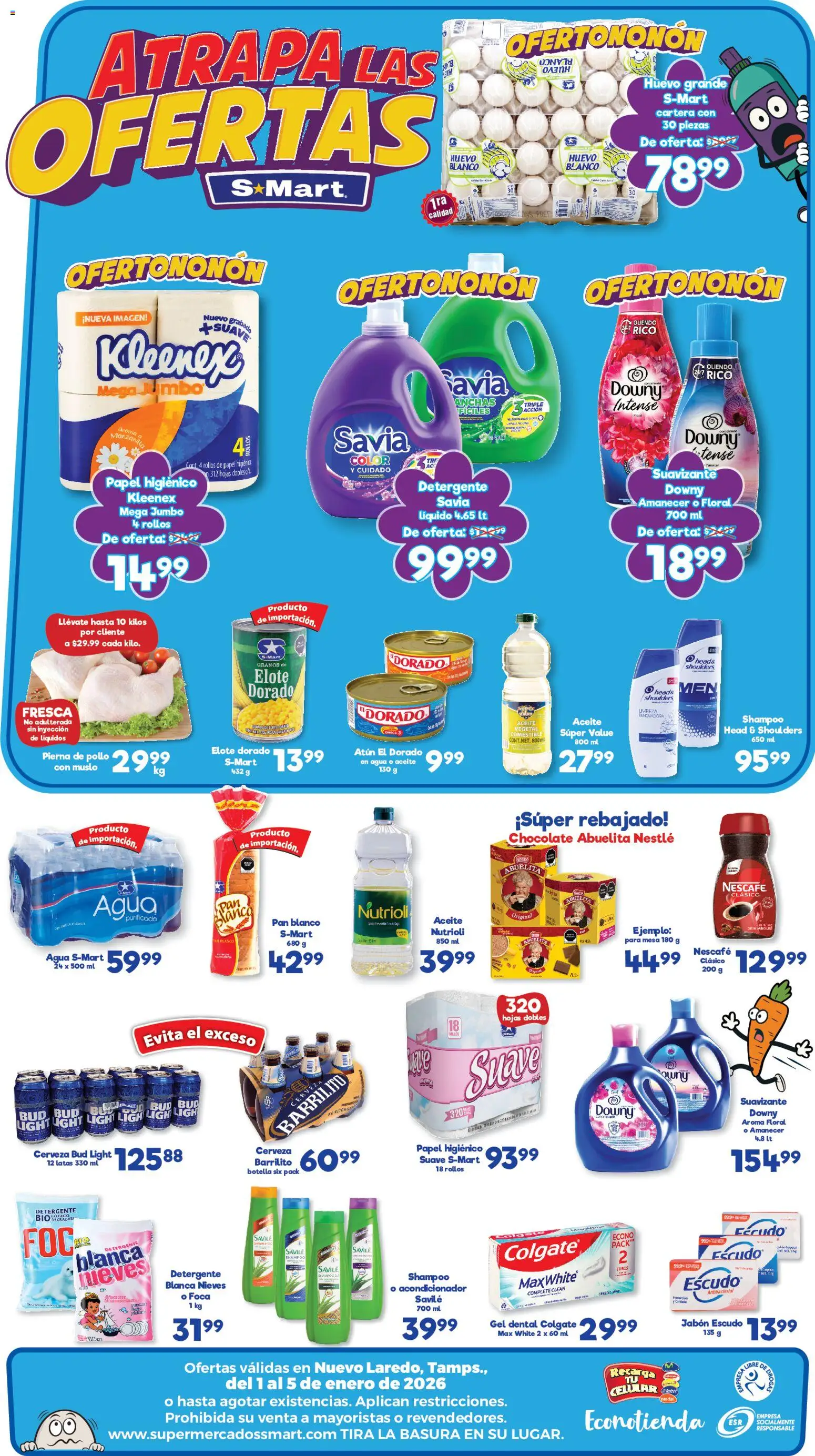 Nuevas ofertas de S-Mart válidas en toda la República Mexicana desde el 01.01.2026. ¡Encuentra las mejores ofertas en S-Mart folleto Ofertas de Feria Nuevo Laredo! | Página: 2 | Productos: Detergente, Aceite, Chocolate, Papel higiénico
