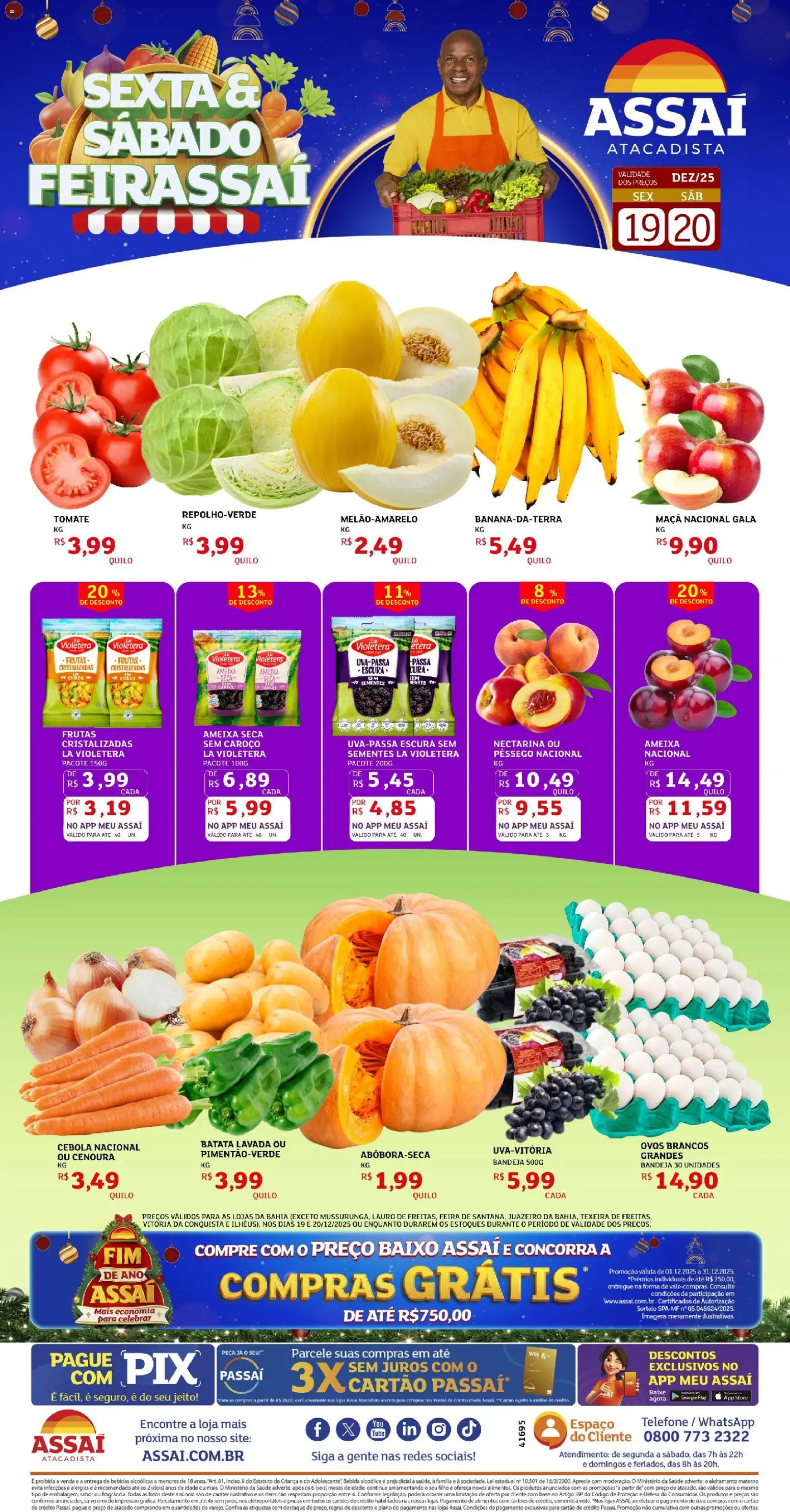Assaí Atacadista Folheto - válido de 19.12.2025 | Página: 1 | Produtos: Pêssego, Ovos, Pneus, Batata