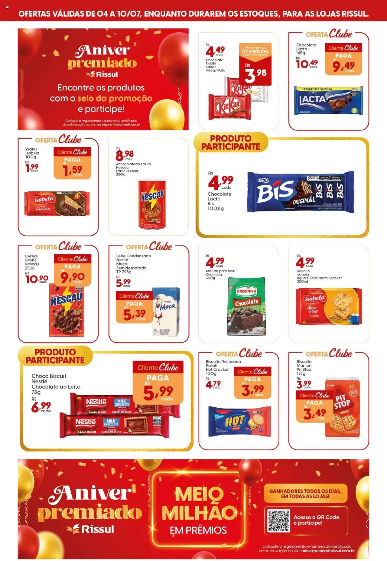 Rissul Folheto - válido de 04.07.2025 | Página: 1 | Produtos: Achocolatado, Chocolate, Bolo, Biscoito recheado