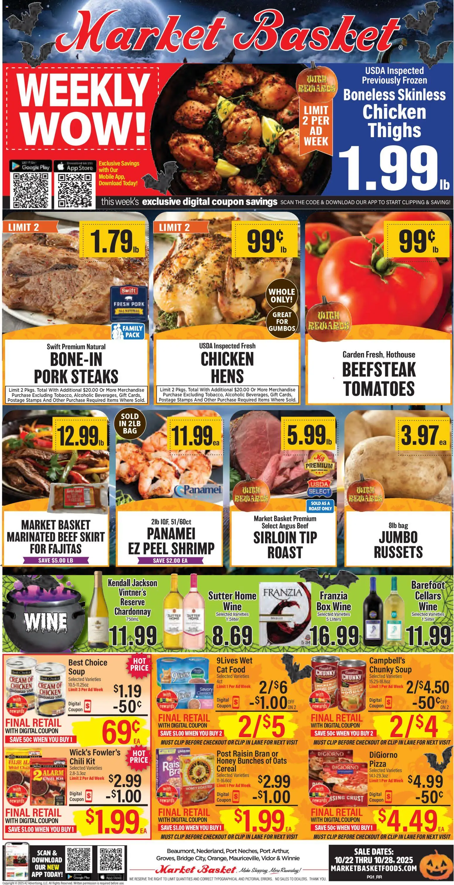 Market Basket Weekly Ad - valid from 22.10.2025 | Page: 1 | Products: Box, Cat Food, Pork, Beef