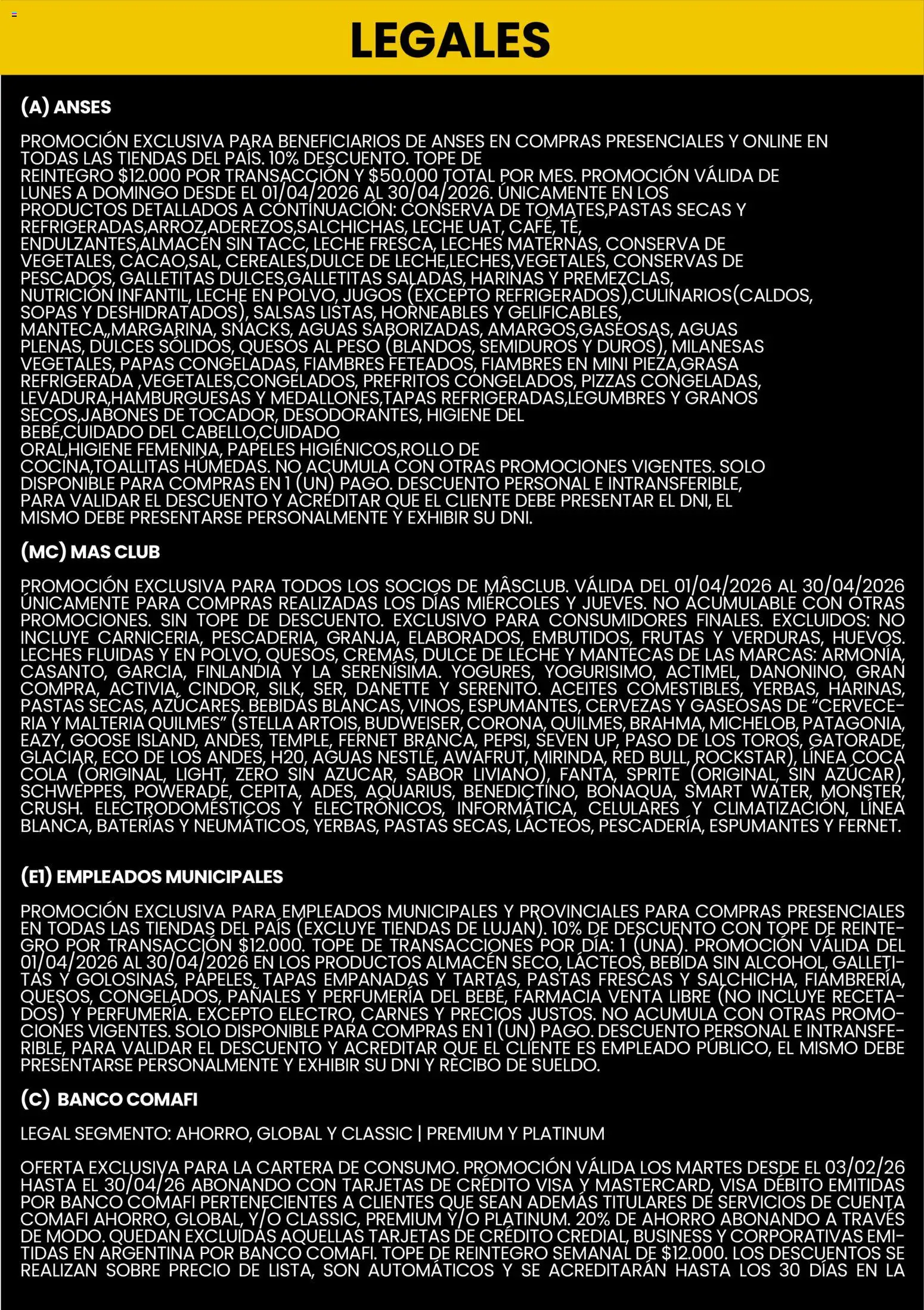Changomas - Medios de Pago │ válido desde el 01.04.2026 | Página: 5 | Productos: Banco, Dulce de leche, Fernet, Leche
