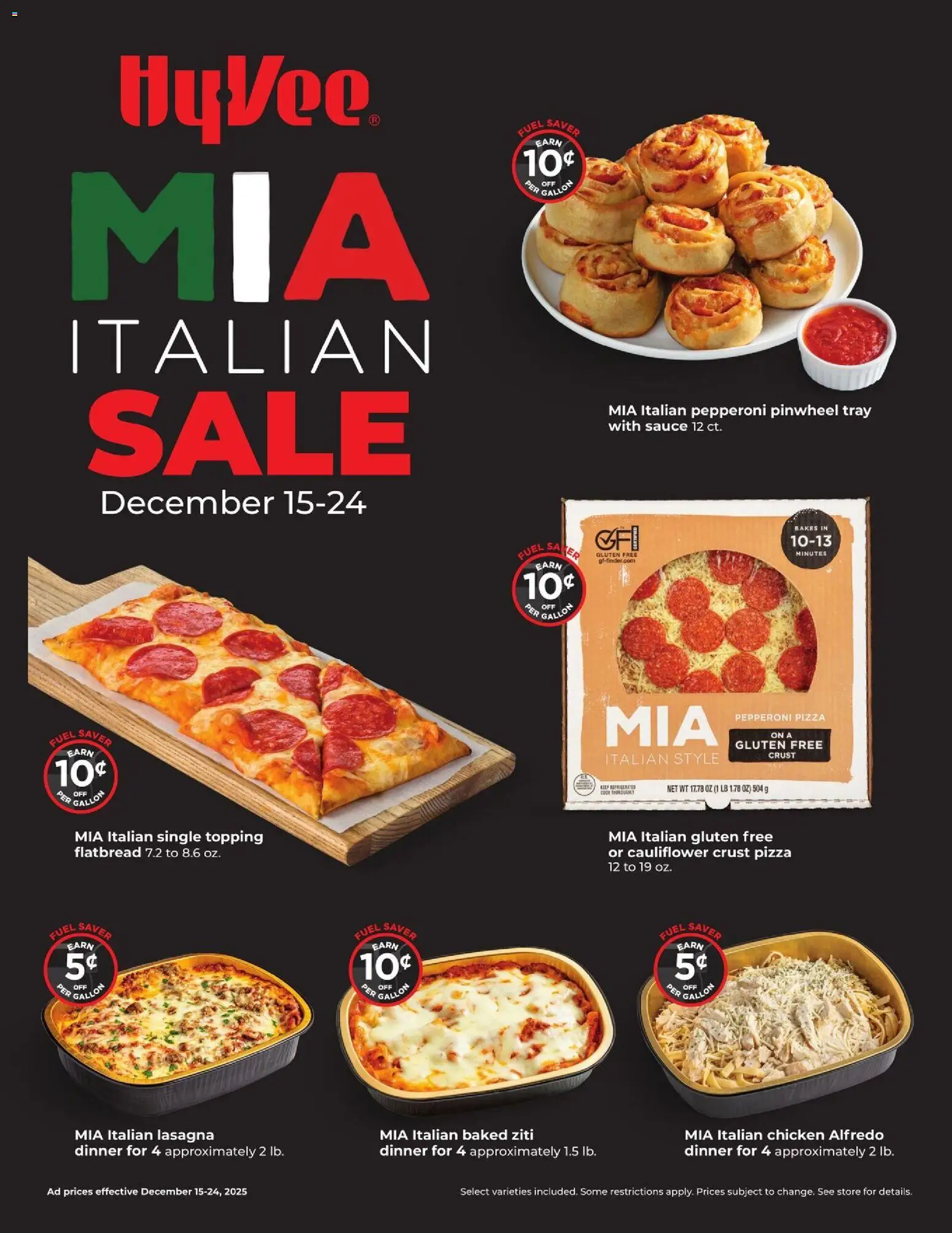 HyVee Mia Italian Sale - valid from 15.12.2025 | Page: 1 | Products: Pizza, Sauce, Cauliflower