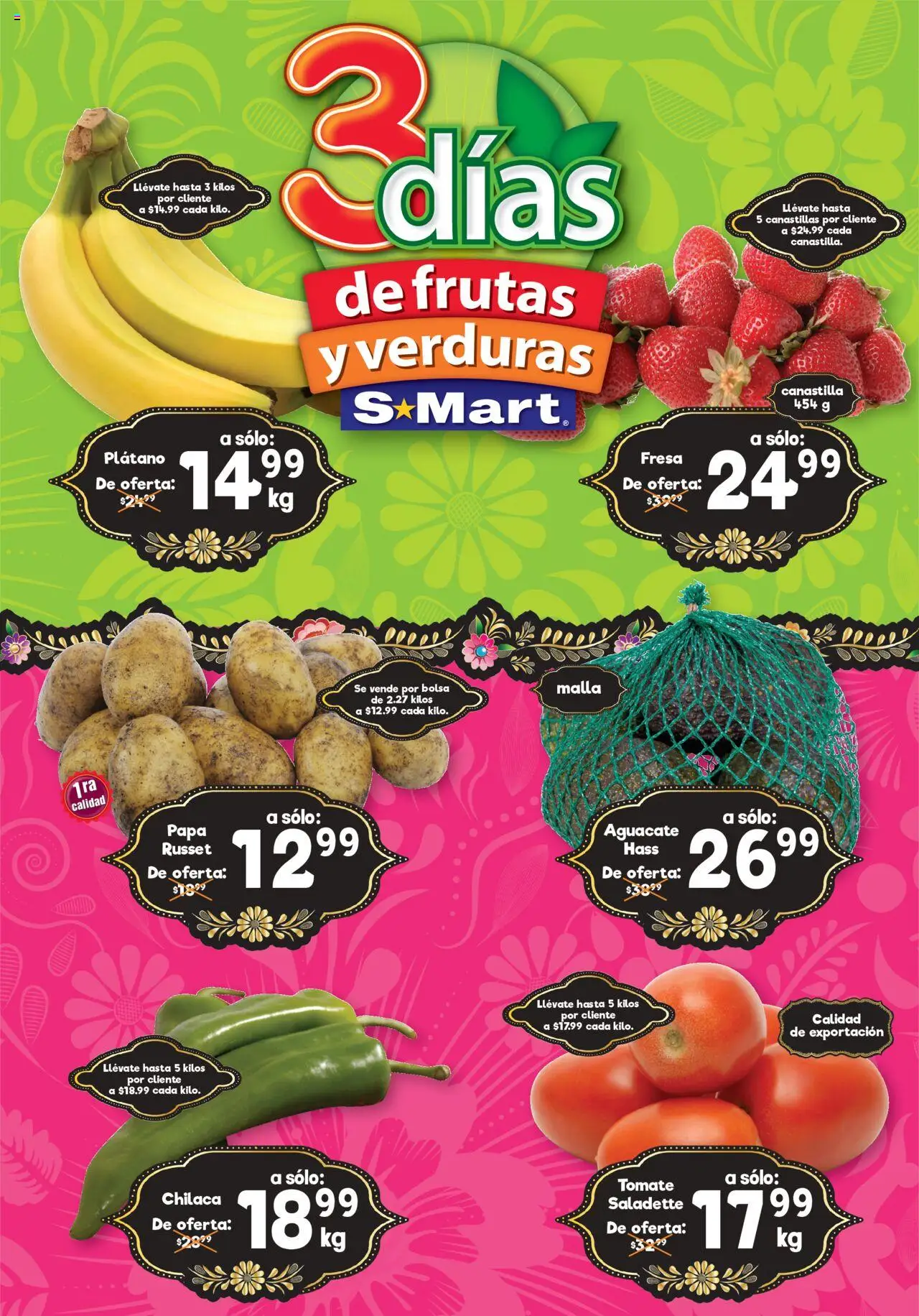 Nuevas ofertas de S-Mart válidas en toda la República Mexicana desde el 12.08.2025. ¡Encuentra las mejores ofertas en S-Mart folleto! | Página: 1 | Productos: Fresa, Papa, Bolsa, Aguacate