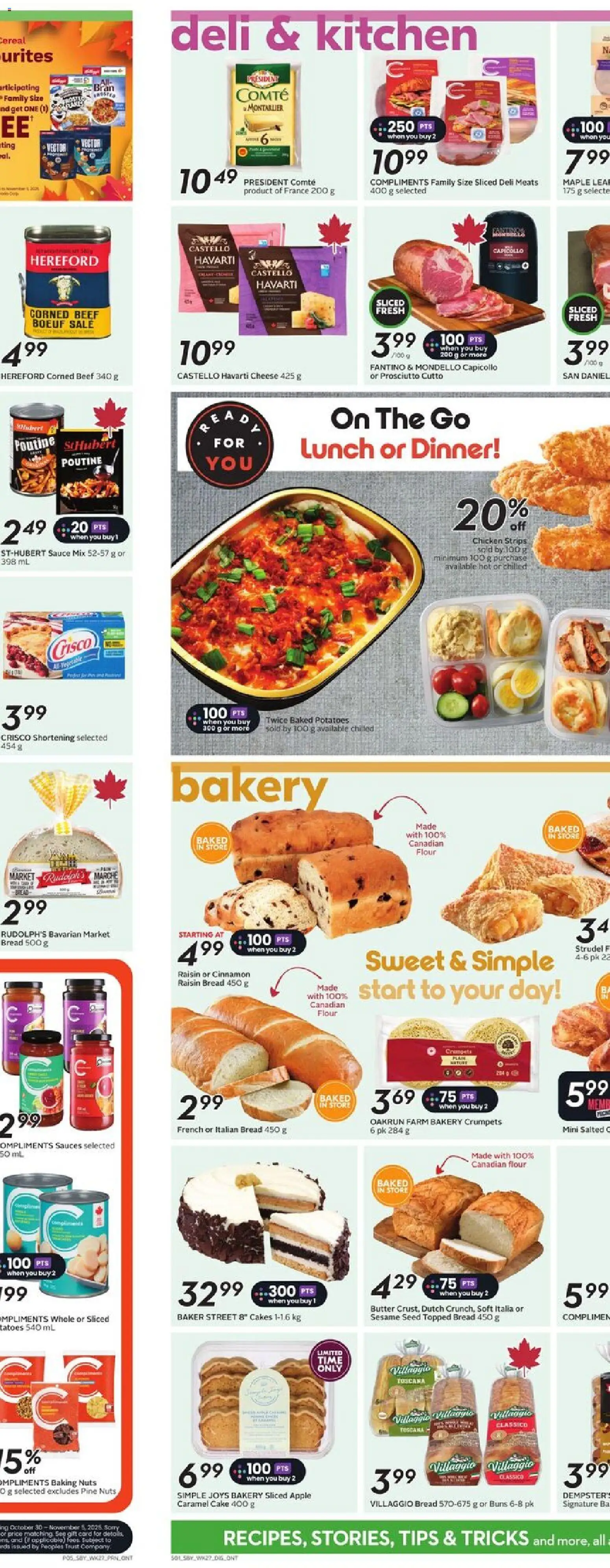 Sobeys flyer valid from 30.10.2025 | Page: 8 | Products: Nuts, Bakery, Cheese, Bread