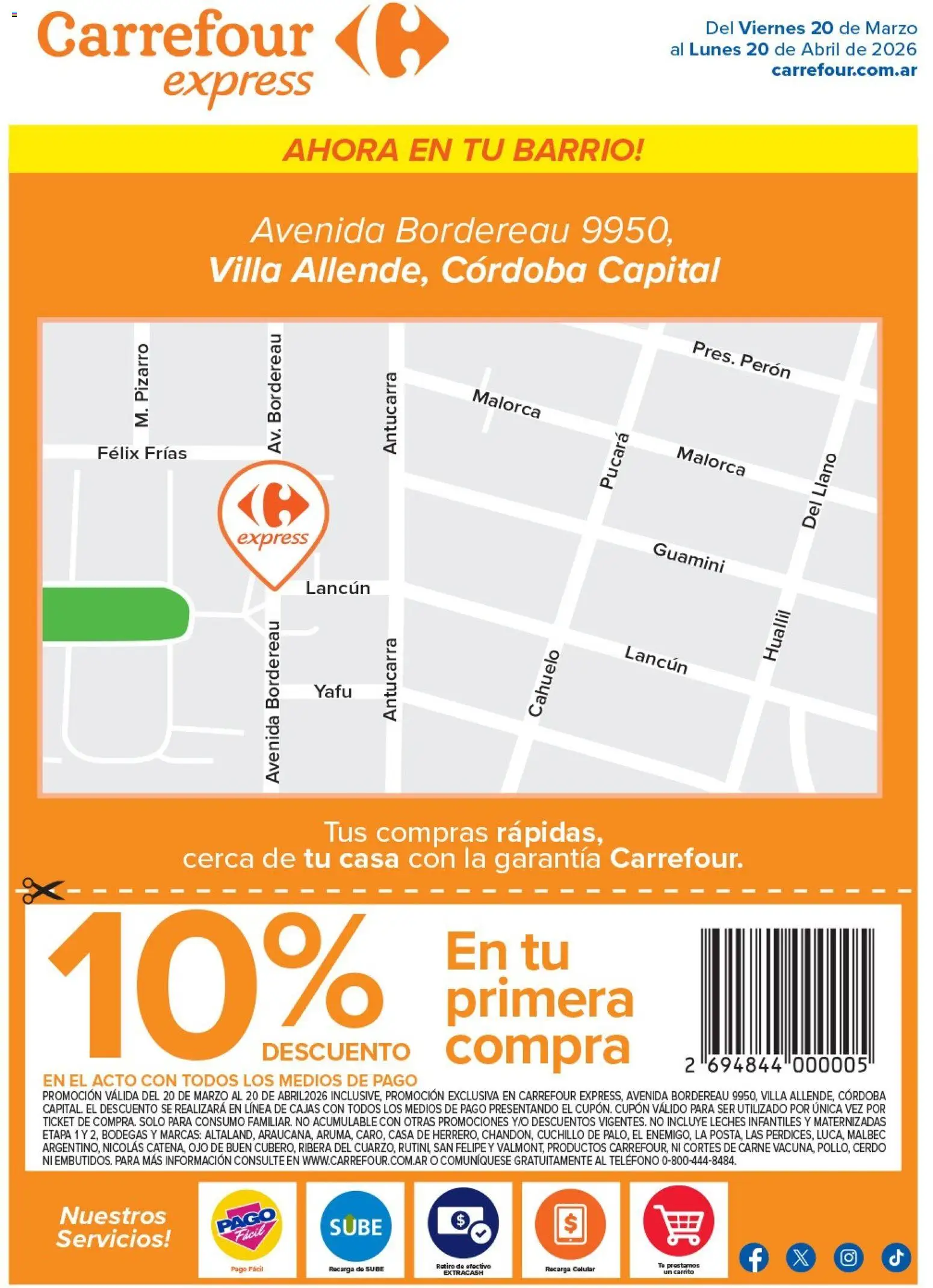 Carrefour - Express | Av.Bordereau 9950 Villa Allende, Cordoba  │ válido desde el 20.03.2026 | Página: 1 | Productos: Teléfono, Cuchillo, Cerdo