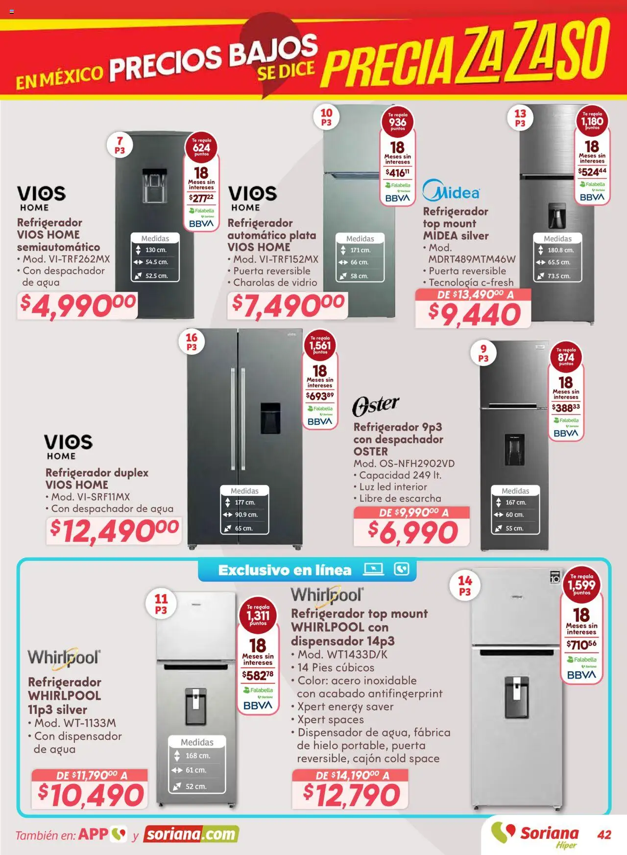 Nuevas ofertas de Soriana válidas en toda la República Mexicana desde el 14.08.2025. ¡Encuentra las mejores ofertas en Soriana - Preciazazaso Híper: Valle de México! | Página: 42 | Productos: Refrigerador, Agua, Top, Té