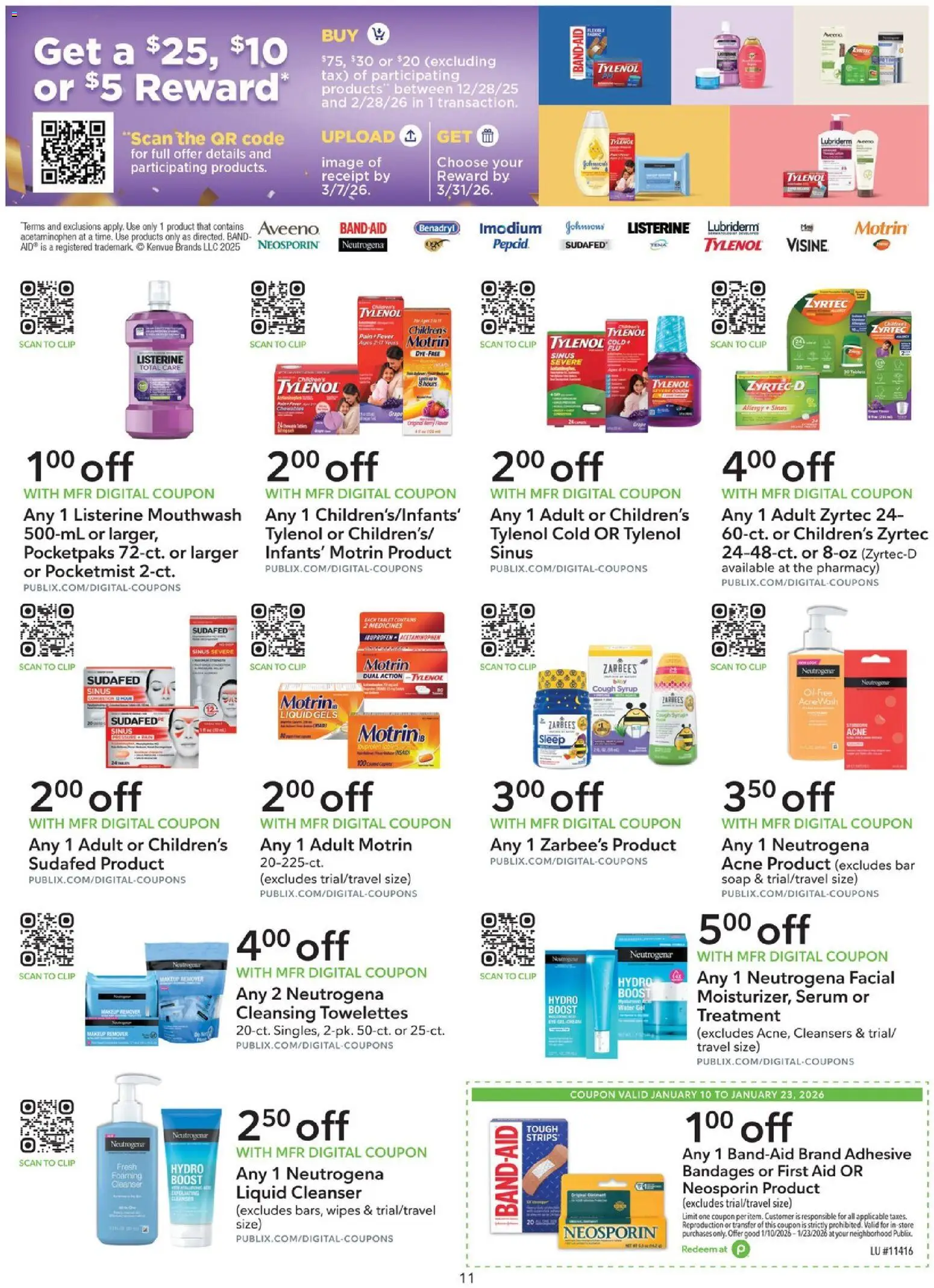 Publix Extra Savings - valid from 10.01.2026 | Page: 11 | Products: Adhesive, Clip, Mouthwash, Water