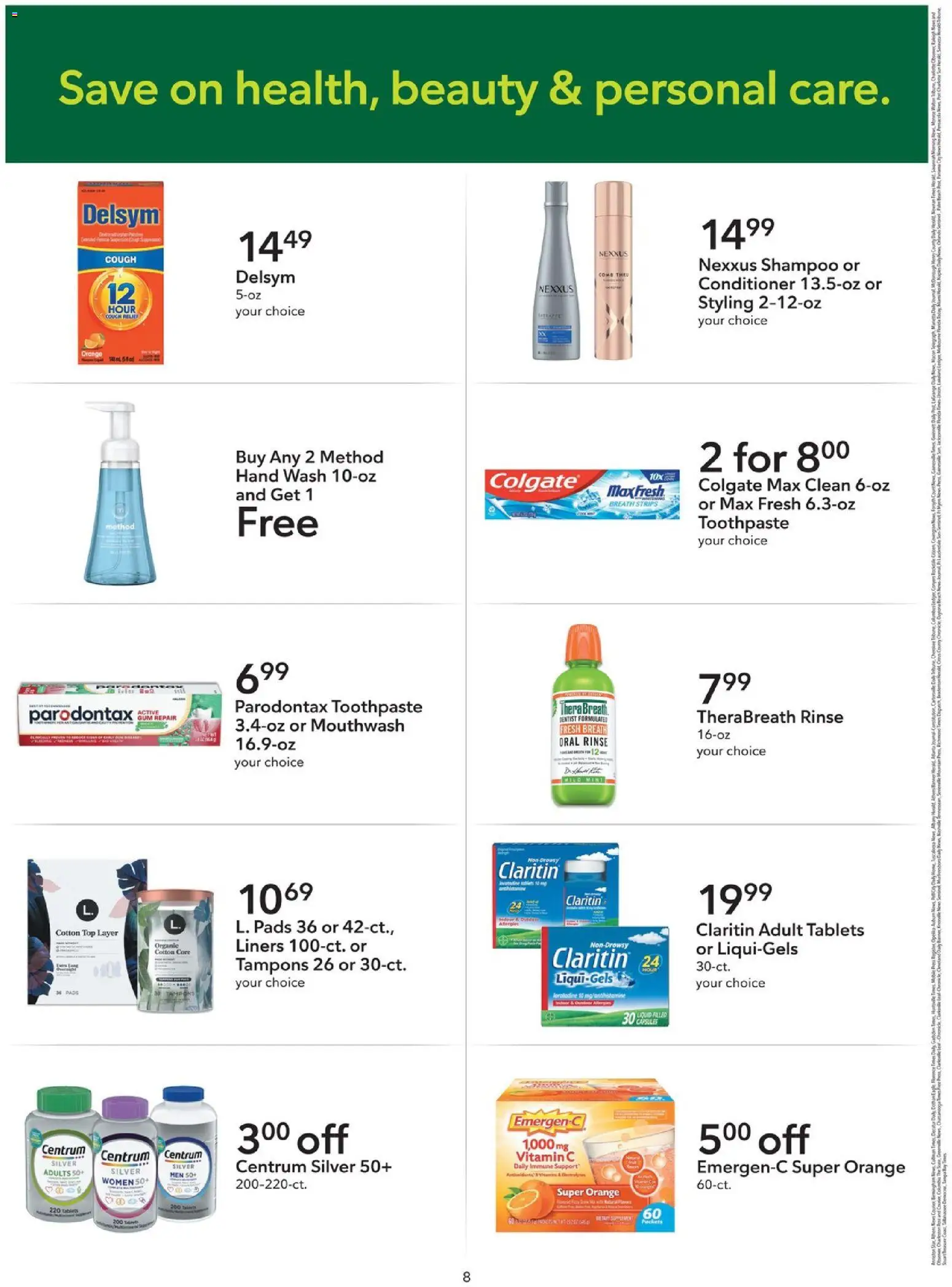 Publix Extra Savings - valid from 21.02.2026 | Page: 8 | Products: Shampoo, Conditioner, Toothpaste, Tampons