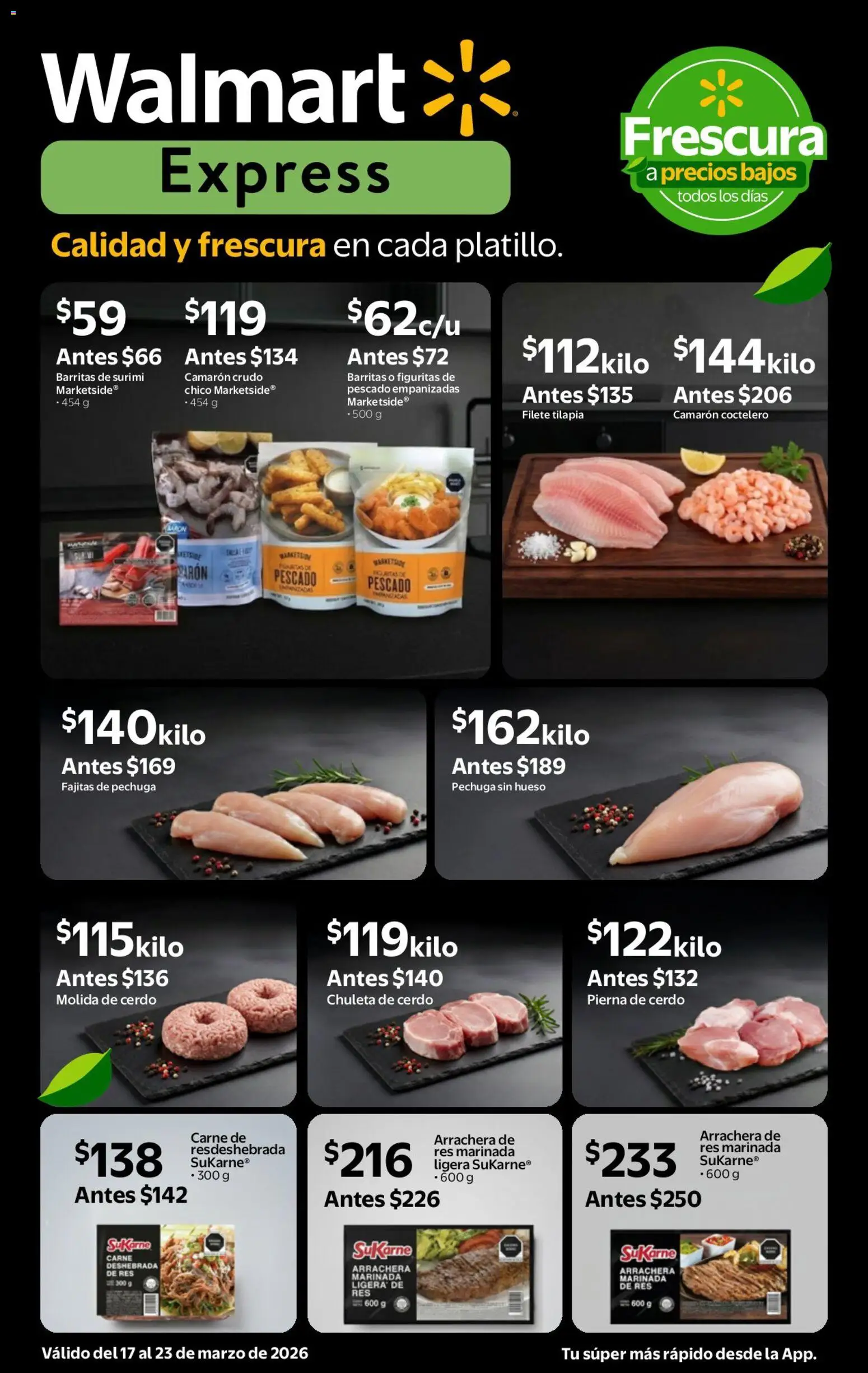 Nuevas ofertas de Walmart Express válidas en toda la República Mexicana desde el 17.03.2026. ¡Encuentra las mejores ofertas en Walmart Express folleto! | Página: 3 | Productos: Cerdo, Res