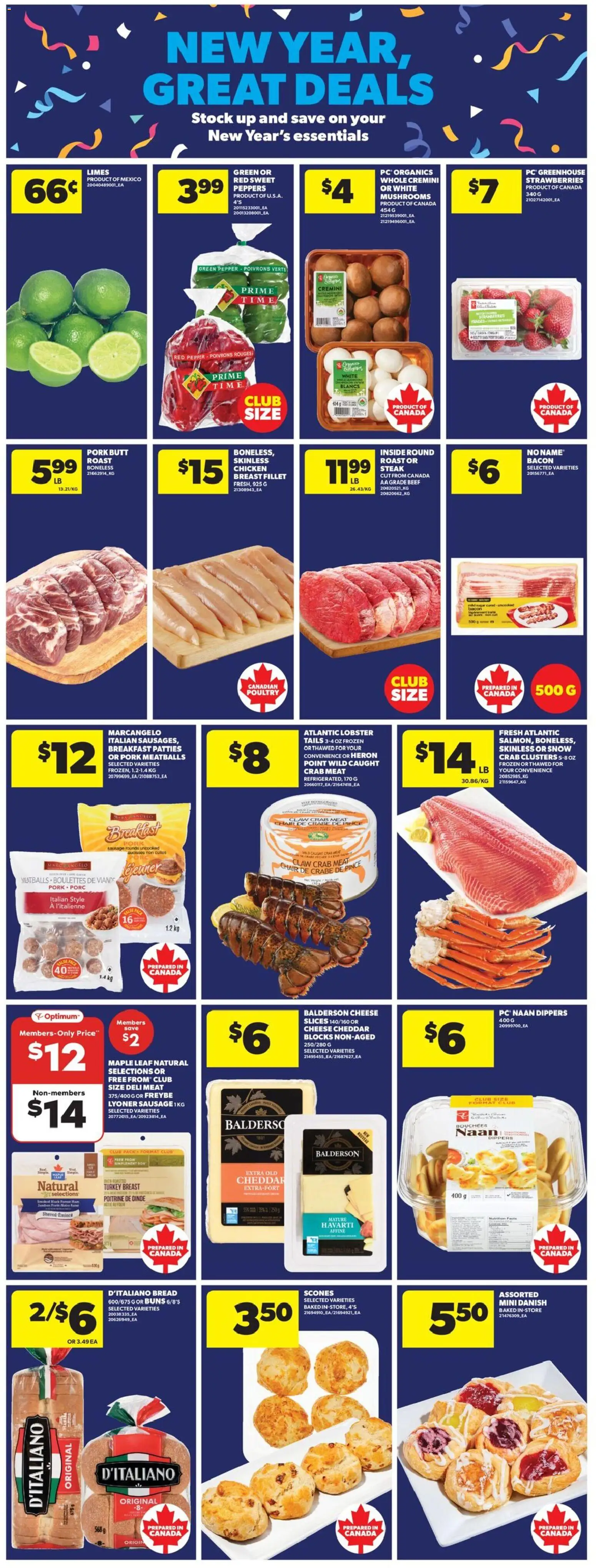 Real Canadian Superstore flyer valid from 25.12.2025 | Page: 9 | Products: Strawberries, Turkey, Bread, Pork