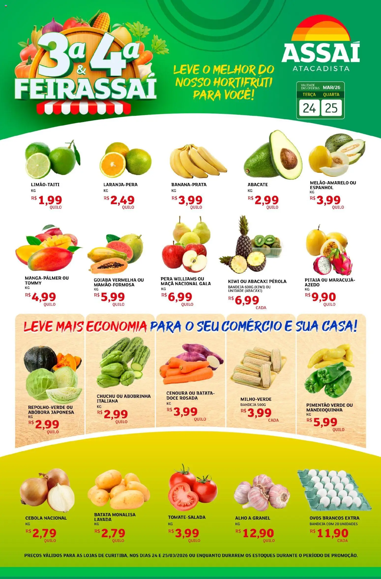 Assaí Atacadista Folheto - válido de 24.03.2026 | Página: 1 | Produtos: Pimentão, Ovos, Kiwi, Bandeja