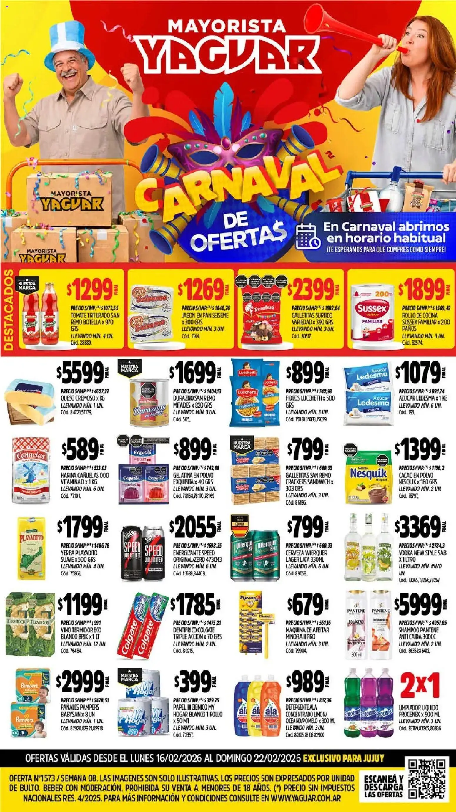 Yaguar - Oferta Semanal Jujuy │ válido desde el 16.02.2026 | Página: 1 | Productos: Botella, Azucar, Durazno, Fideos