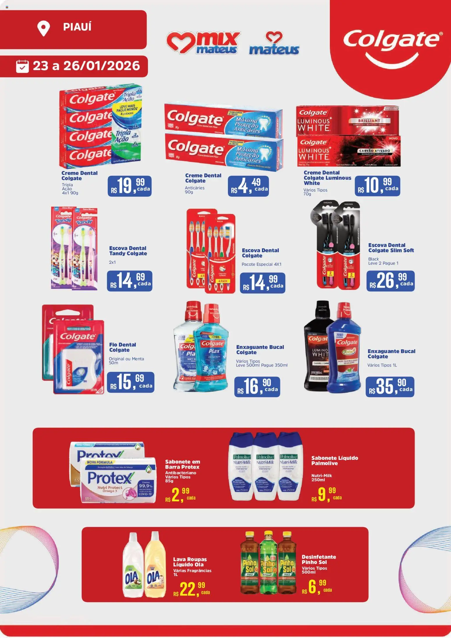 Mateus Folheto - válido de 23.01.2026 | Página: 1 | Produtos: Ômega 3, Creme dental, Desinfetante, Sabonete líquido