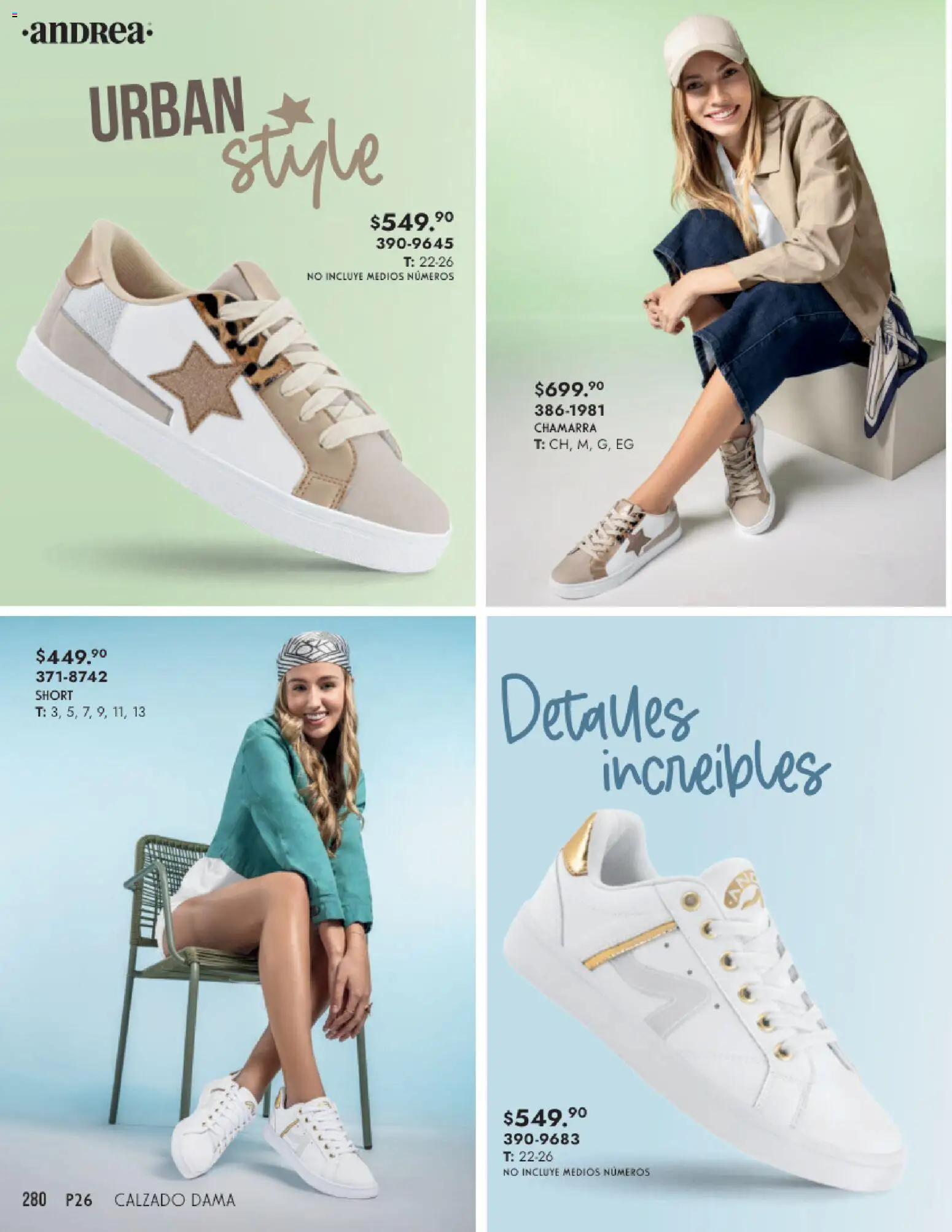 Nuevas ofertas de Andrea válidas en toda la República Mexicana desde el 25.01.2026. ¡Encuentra las mejores ofertas en Andrea catálogo Calzado Dama! | Página: 280 | Productos: Chamarra, Short