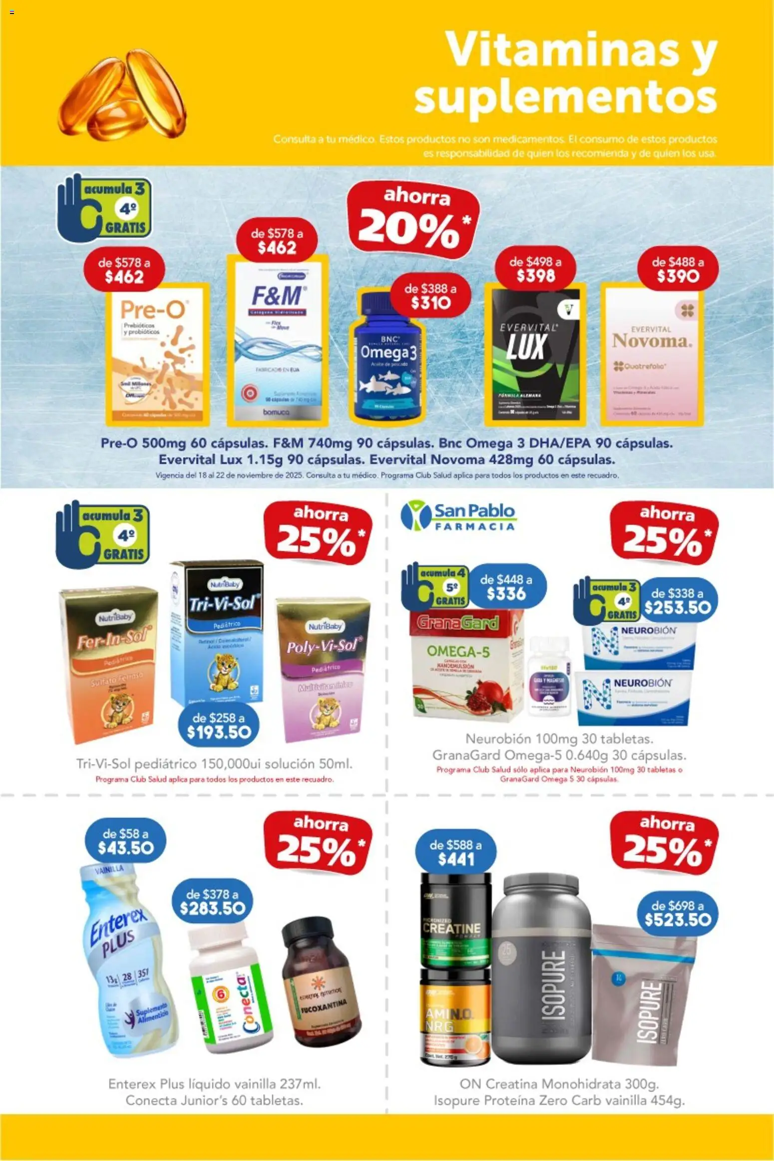 Nuevas ofertas de Farmacia San Pablo válidas en toda la República Mexicana desde el 18.11.2025. ¡Encuentra las mejores ofertas en Farmacia San Pablo catálogo! | Página: 9 | Productos: Vitaminas