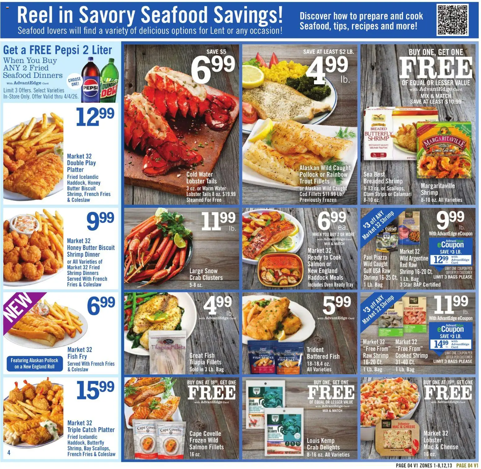 Price Chopper Weekly Ad - valid from 08.03.2026 | Page: 4 | Products: Fish, Seafood, Lime, Bag